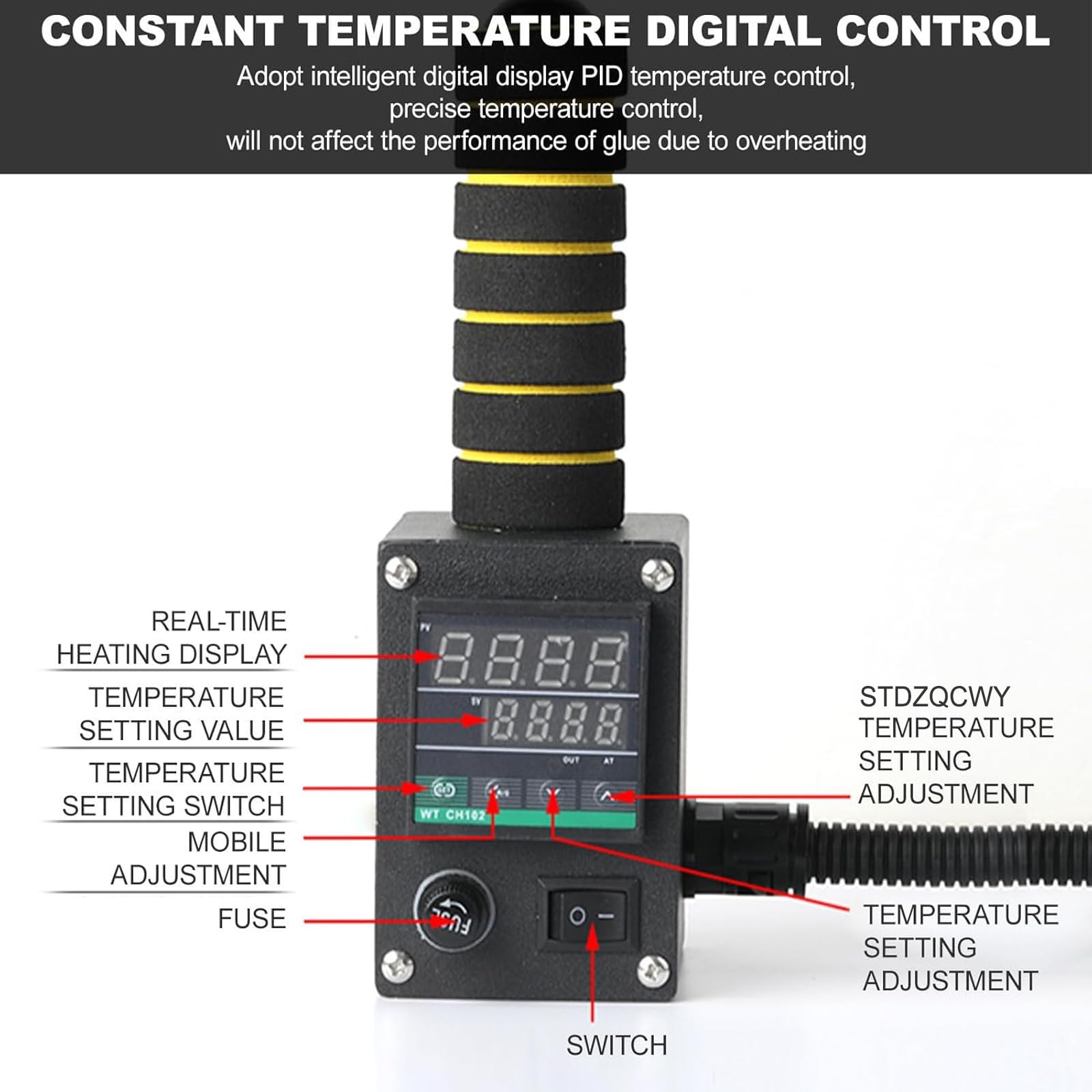 Pistola per colla a caldo, 150 W, riscaldamento rapido, controllo digitale della temperatura 50-220 ℃, ideale per progetti fai da te, artigianato e riparazioni domestiche, versatile e facile da usare