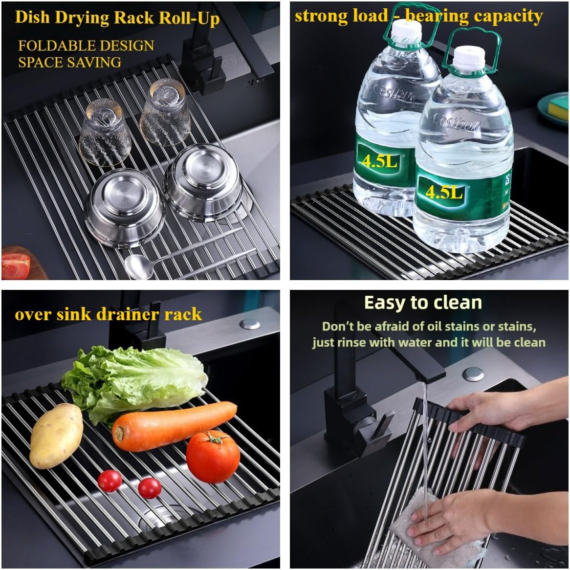 Over Sink Dish Drainer Rack,roll Up Sink Drying Rack, Great for Kitchen Dish Drying and Storage