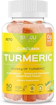 SUKU Turmeric Curcumin Sugar Free Gummies with 1003mg of Turmeric - Black Pepper Protects Liver, Improves Digestion, Inflammation Response & Joint Health Lemon Lime Flavour 50 Gummies