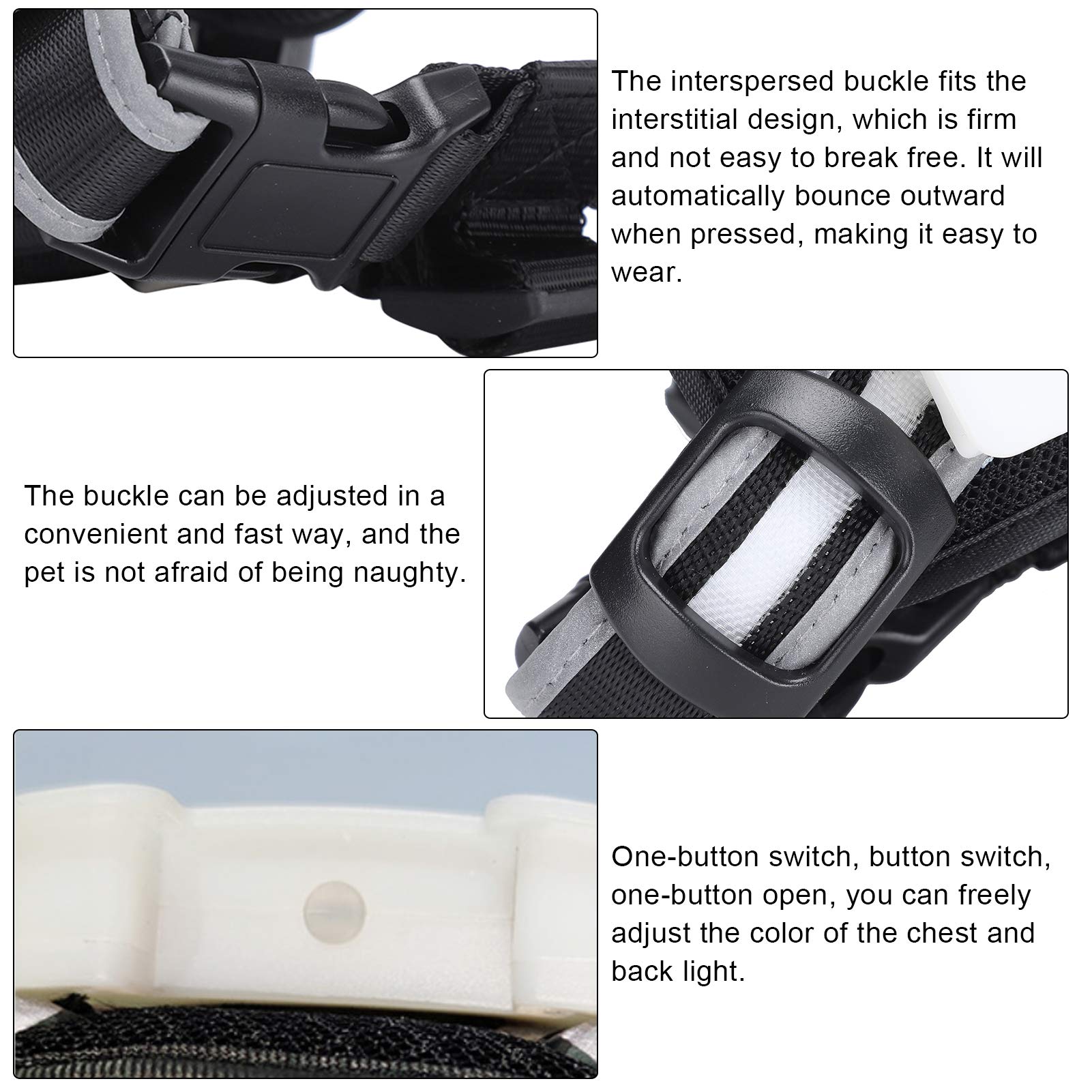 Arnés de Perro Vomekolight, arnés de Perro LED, Correa para el Pecho de Carga USB con Tira Reflectante Ajustable para la Seguridad Nocturna (S)