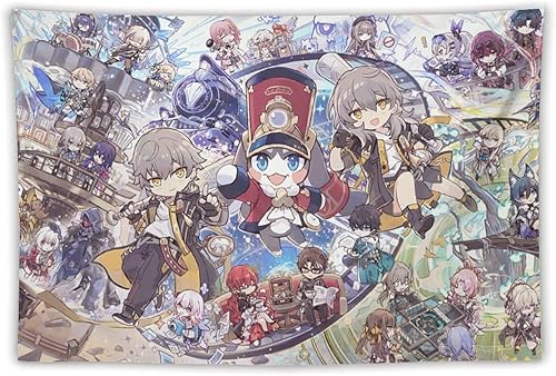 EAGLEFL Honkai - Tapiz de personajes Chib para colgar en la pared, tapices de riel de estrellas para dormitorio, sala de estar, decoración del