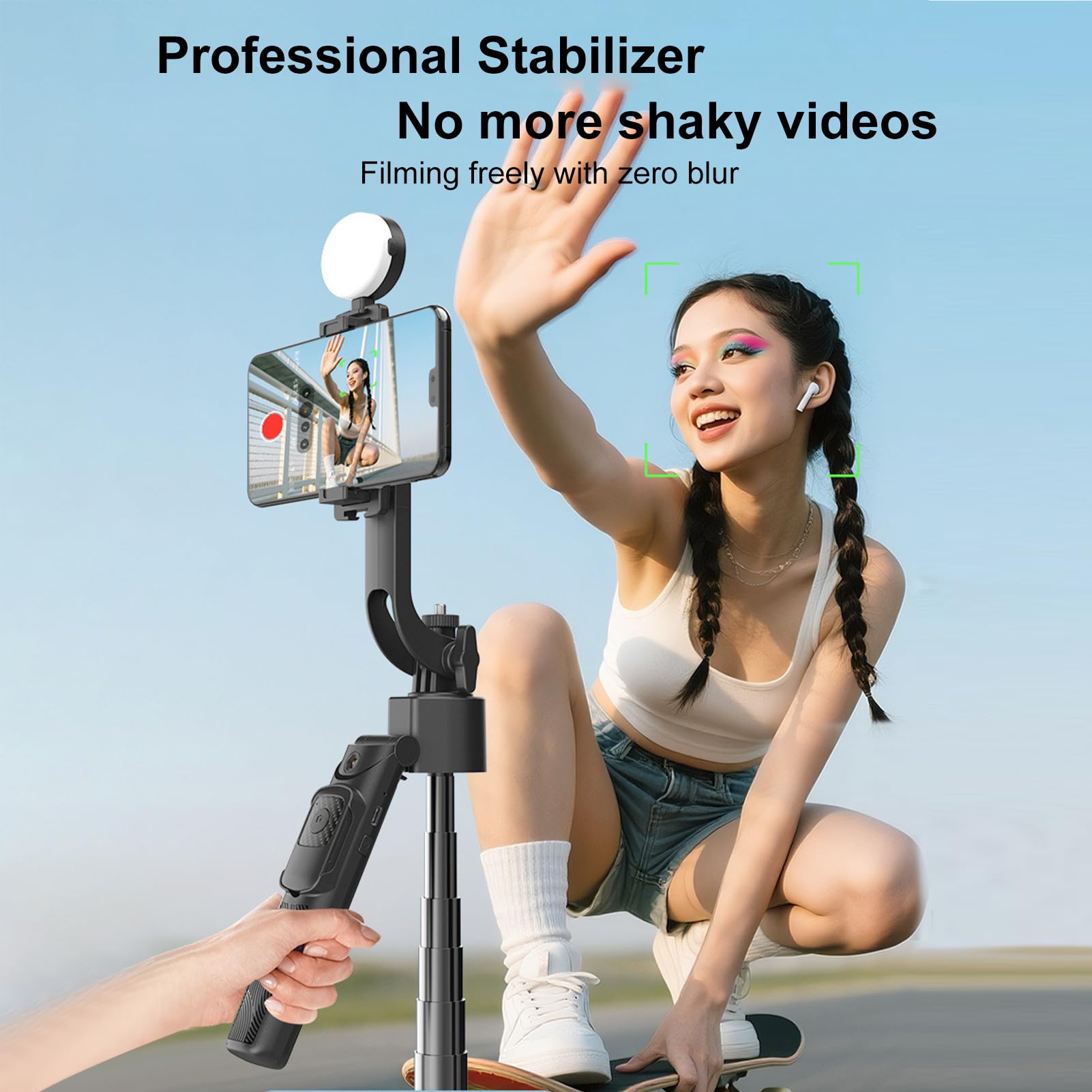 175 Cm Automatico Volto Rilevamento Treppiede con 2 Luci (Negro) | Asta Selfie con Rotazione di 360° e Telecomando, Filettatura da 1/4 Pollici per Smartphone, Action Camera