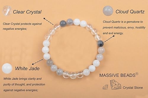 Vista 37 de MASSIVE BEADS Pulsera elástica de yoga hecha a mano con piedra natural, cristal curativo, energía, regalos para adultos unisex de 0.157 in, 0.236
