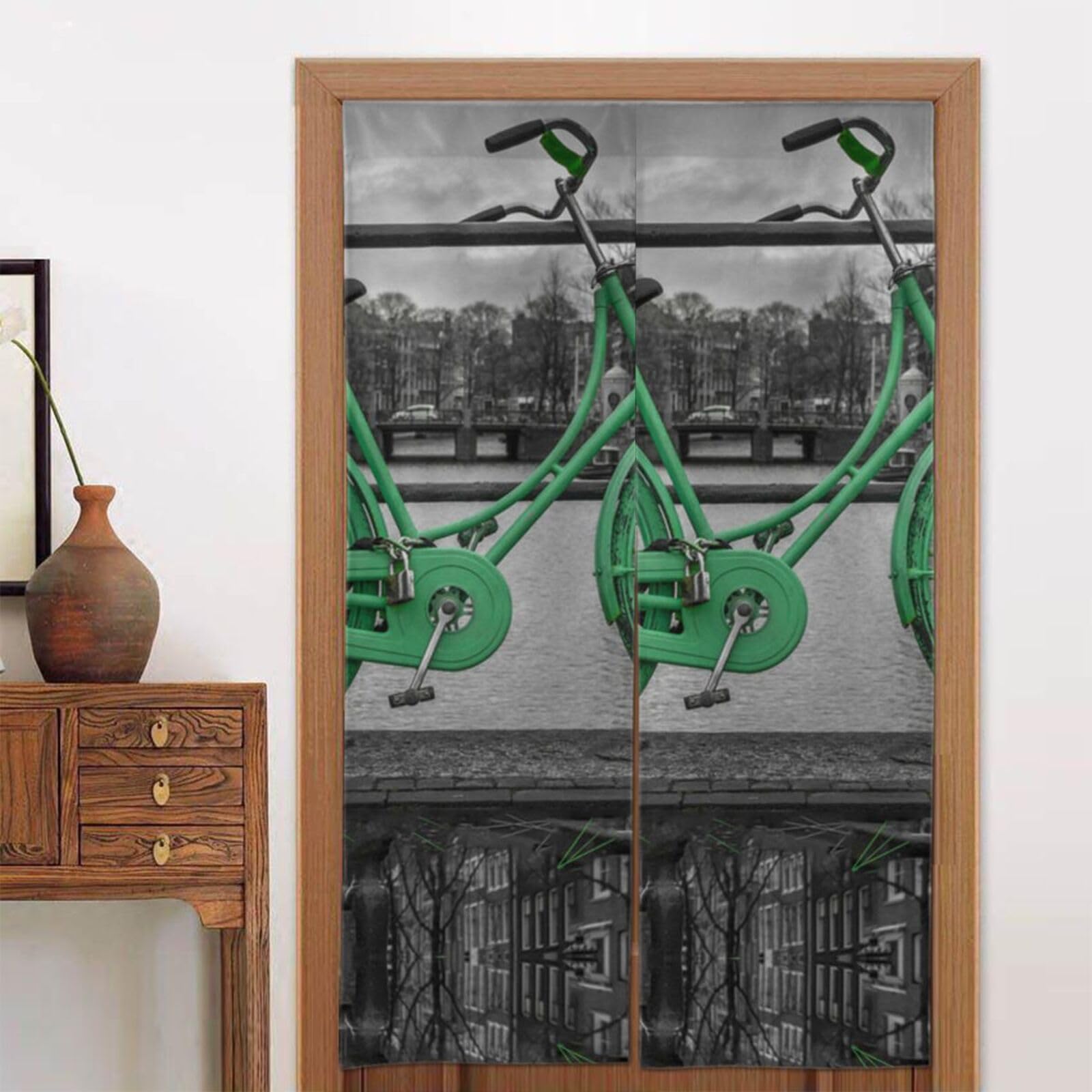 Rideaux de fenêtre Noren imprimé vélo vert pour salon chaleureux