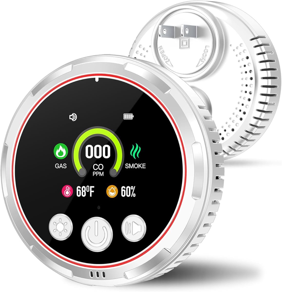 5-in-1 Smoke Carbon Monoxide Detectors Plug in, Smoke CO Monitor Alarm & Natural Gas Leak Detector for Home, Portable Carbon Monoxide Detectors for Travel with Battery Backup - Trusted by 200K+ Homes