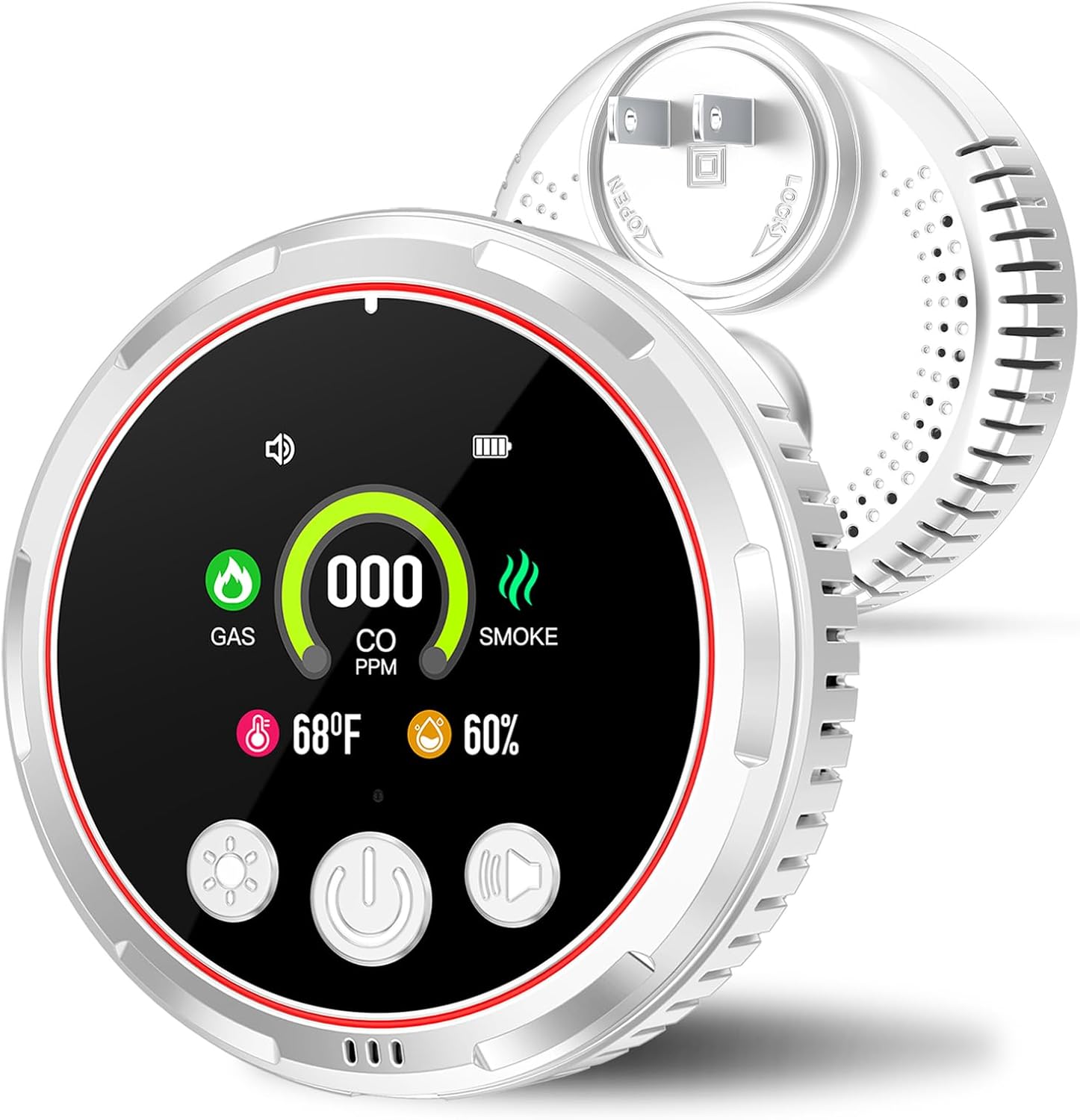 5in1 Smoke Alarm Carbon Monoxide Detectors Plug in, Portable Carbon Monoxide Detector for Travel RV, Dual Sensor Home Natural Gas Leak Detector w/Temp/Humidity,Battery Backup- Trusted by 200K+ Homes