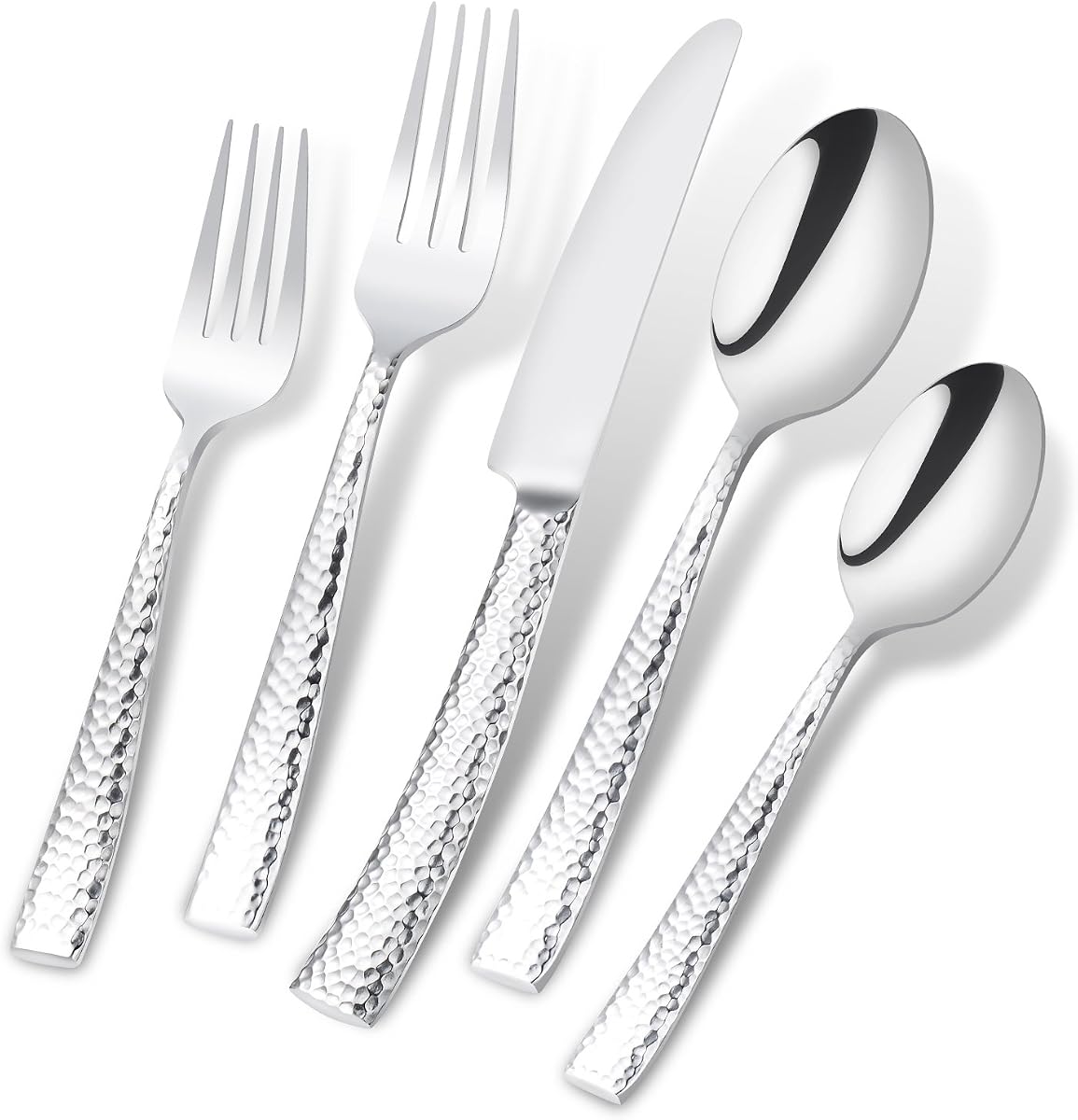 Silverware Set Mirror Polished Hammered 20 Piece Service for 4 | Flatware Stainless Steel, Hand Forged Cutlery Set Home Kitchen Restaurant Hotel Housewarming Wedding Gift, Dishwasher Safe
