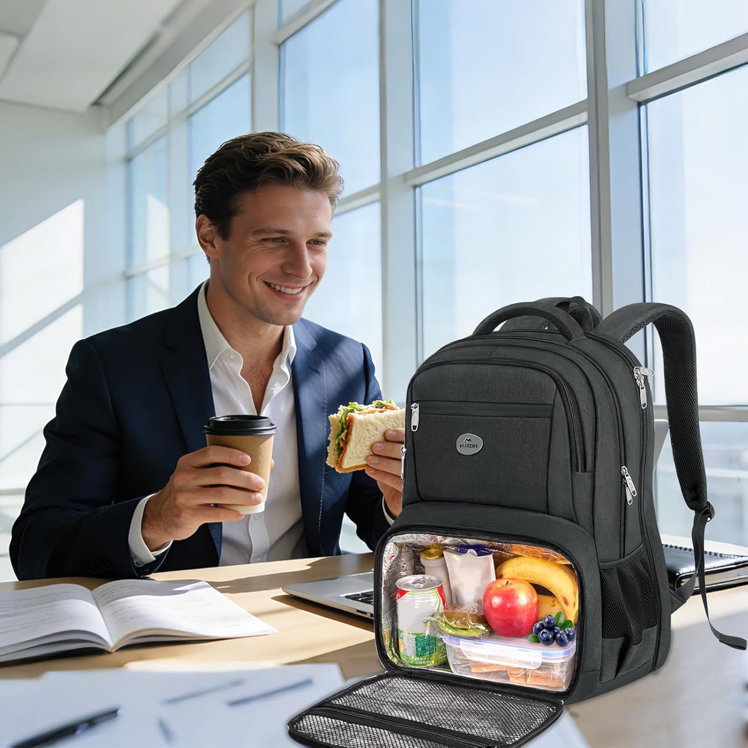 MATEIN 18 Inch Backpack for Men, Extra Large Work Backpack with Lunch Compartment, Water Resistant Insulated Cooler Computer Bag, Sturdy Padded Carry On Laptop Daypack for College Travel