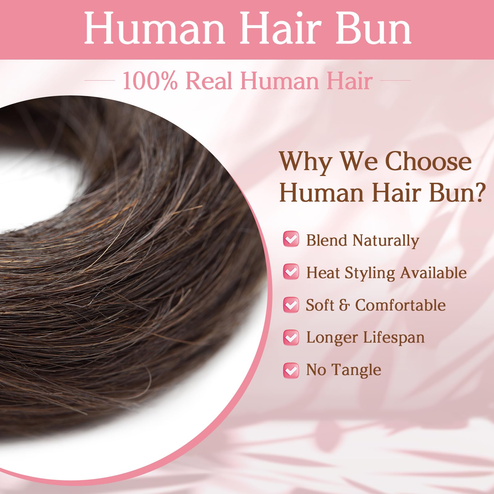 Benehair Human Hair Messy Bun Straight Hair Scrunchies for Women Elastic Hair Bun Hairpiece Donut Accessories #2 Dark Brown 17g - Image 3