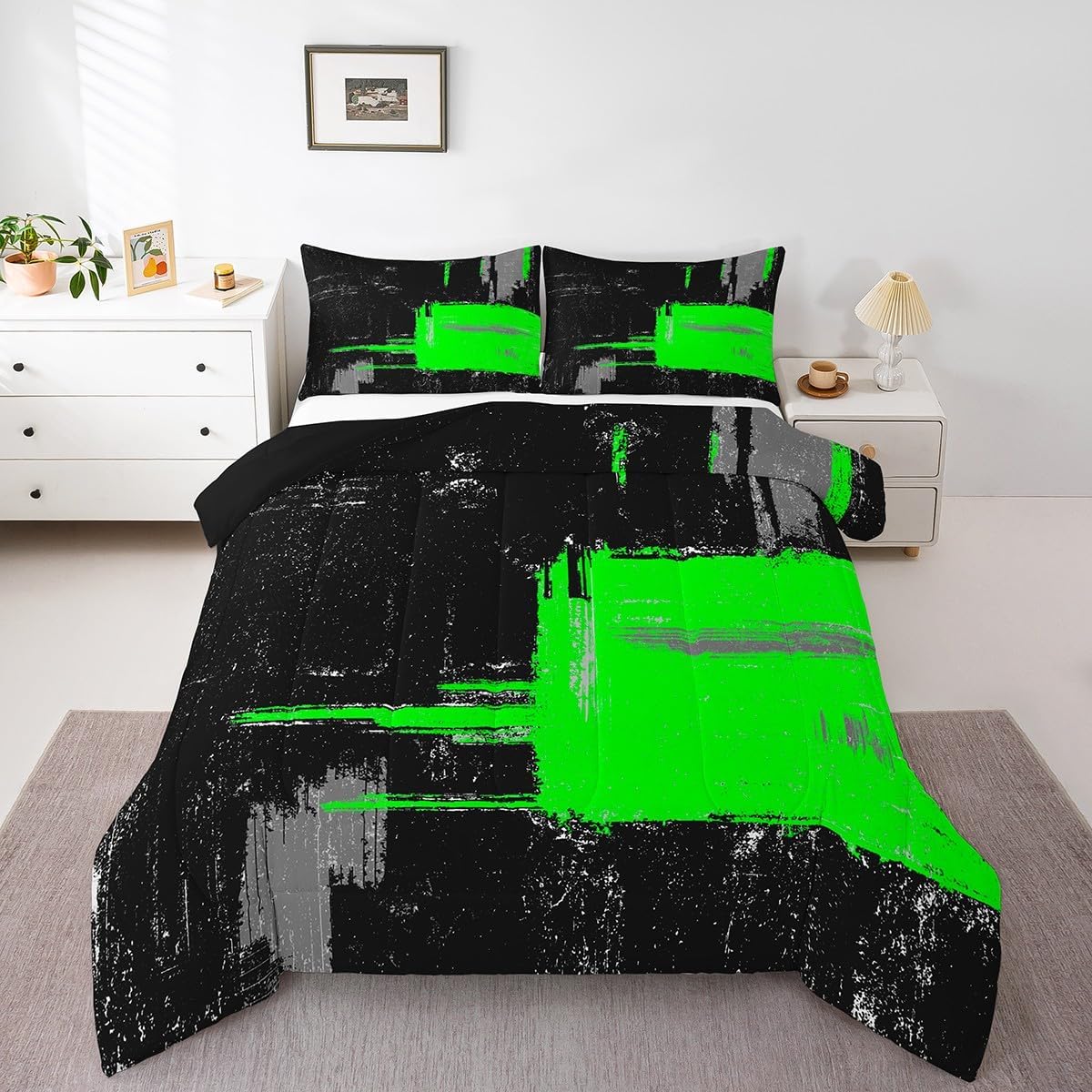 Toddler Size Abstract Duvet Quilt Boys Yellow White Black Morden Bedding Set For Kids Ultra Soft Buffalo Check Comforter Set Geometric Room Decor Bedclothes Breathable Soft Lightweight Microfiber