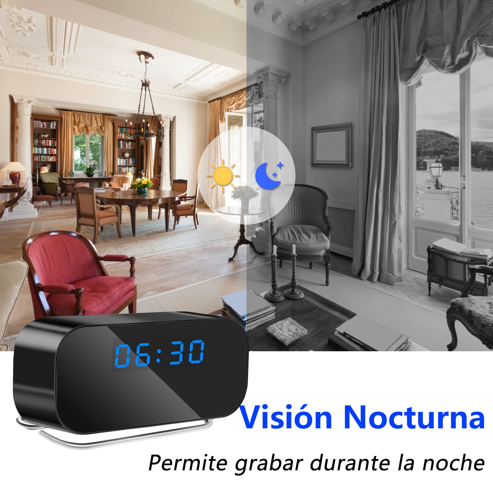 Cámara Oculta WiFi de 2,4/5 GHz, Mini Cámara Espía Oculta HD 1080P | Cámara Oculta en Reloj, Cámara Espía Oculta WiFi de 120°, Visión Nocturna, Detección de Movimiento, Visualización Remota