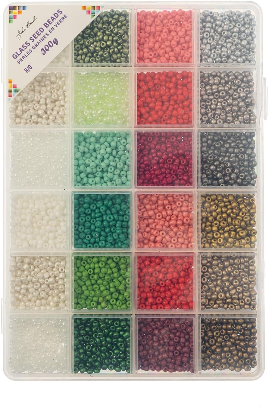 12500pcs John Bead Assorted Glass Seed Beads 8/0, 24 Colors Christmas Bliss Palette Round Bead for DIY Crafts Jewelry Making Bead Box - Image 9