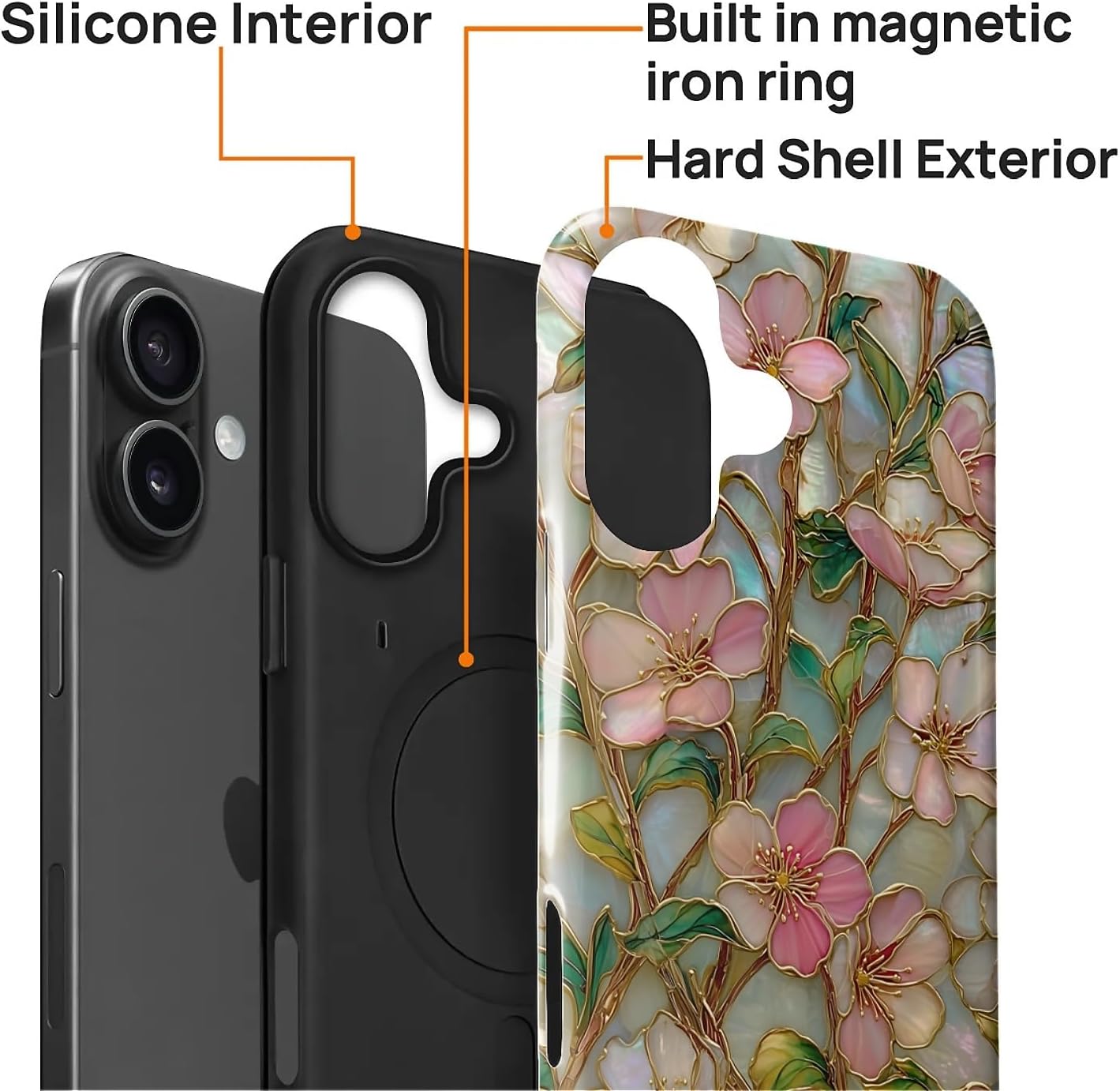 Magnetic Case for iPhone 16 Plus Design,Compatible with MagSafe,Slim Protective Soft TPU Bumper Phone Cover Women Girls Case for iPhone 16 Plus-Wildflower Stained Glass Garden image 2