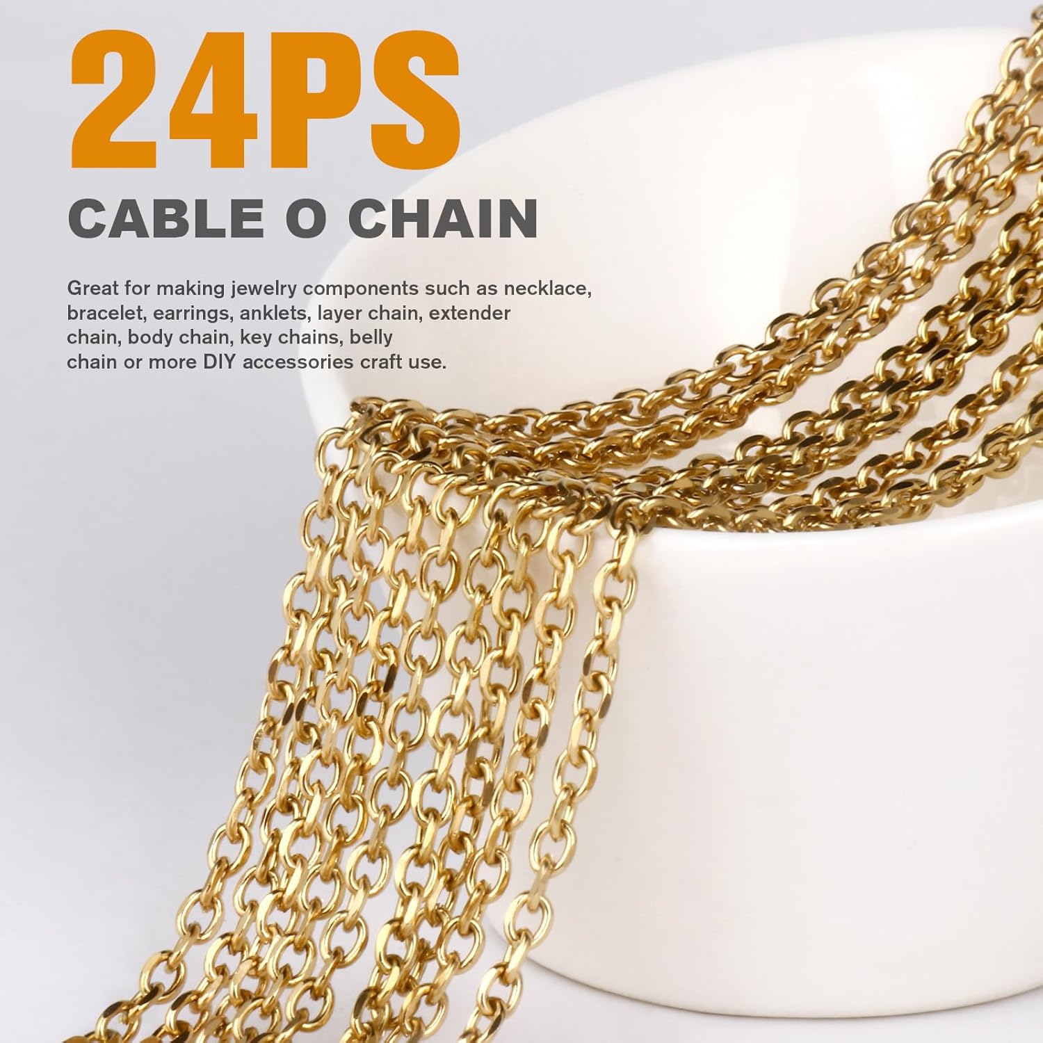 Cadikez 24PCS Gold Rolo Cable Chain Necklace Bulk, 2mm 18inch 18K Gold PVD Plated Stainless Steel Finished Oval Cable Link Chains for Necklace Jewelry Making - Image 3