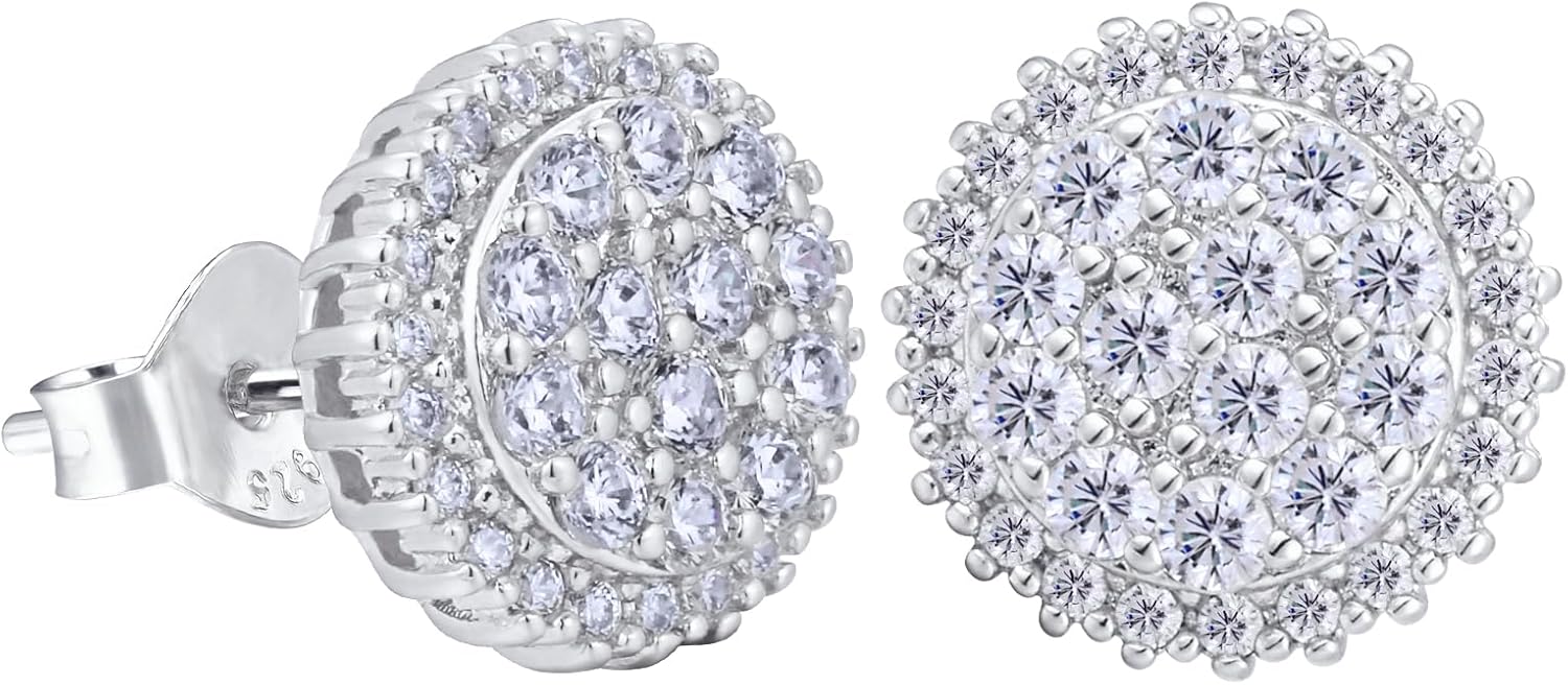 VEXXS S925 Diamond Stud Earrings for Men, 14K Real Gold Plated Iced Out Earrings Micro Pave 5A CZ Stones Men’s Studs, Hypoallergenic 925 Sterling Silver Studs