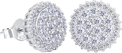 VEXXS Men’s Stud Earrings, S925 Sterling Silver Earrings, 18K Real Gold Plated Iced Out Earrings, Micro Pave 5A Cubic Zirconia Stones Men’s Diamond Earrings, Hypoallergenic Earrings for Men