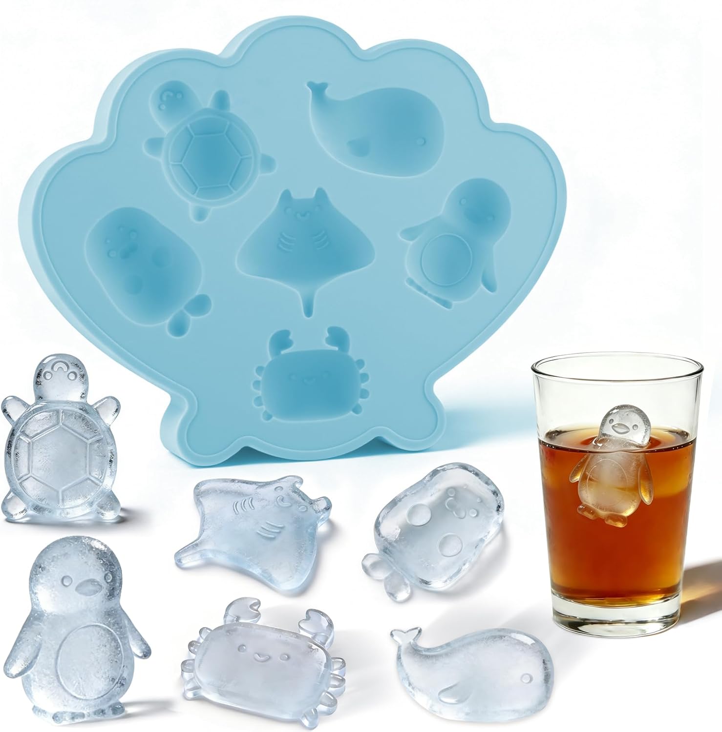 Fu Store Ice Cube Tray Shell Silicone Ice Cube Trays with Cute Marine Life Shapes Cubes Easy to Release Perfect for Freezer Home, Kitchen, Drinks, Cocktail, Coffee, Chocolate Mold (Pink)