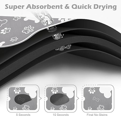 Miniatura 2 de Tapete de comida para perros y gatos, tapete de alimentación de mascotas de rápida absorción, mantel individual en forma de hueso con respaldo de