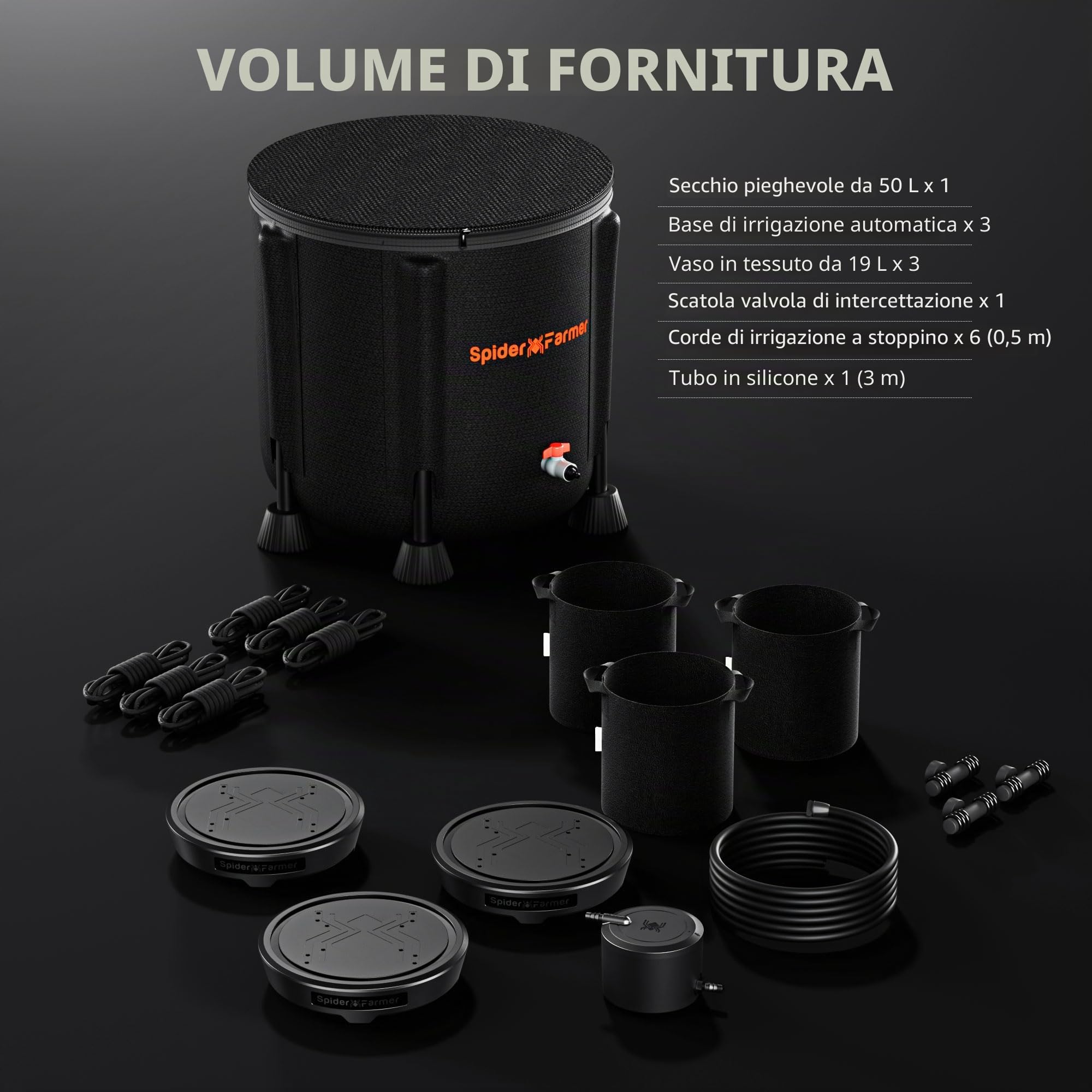 Spider Farmer Set da 3 sistemi di auto-irrigazione a gravità, sistema di irrigazione automatico senza elettricità, con serbatoio da 50L, base in tessuto con irrigazione a spago per tenda di