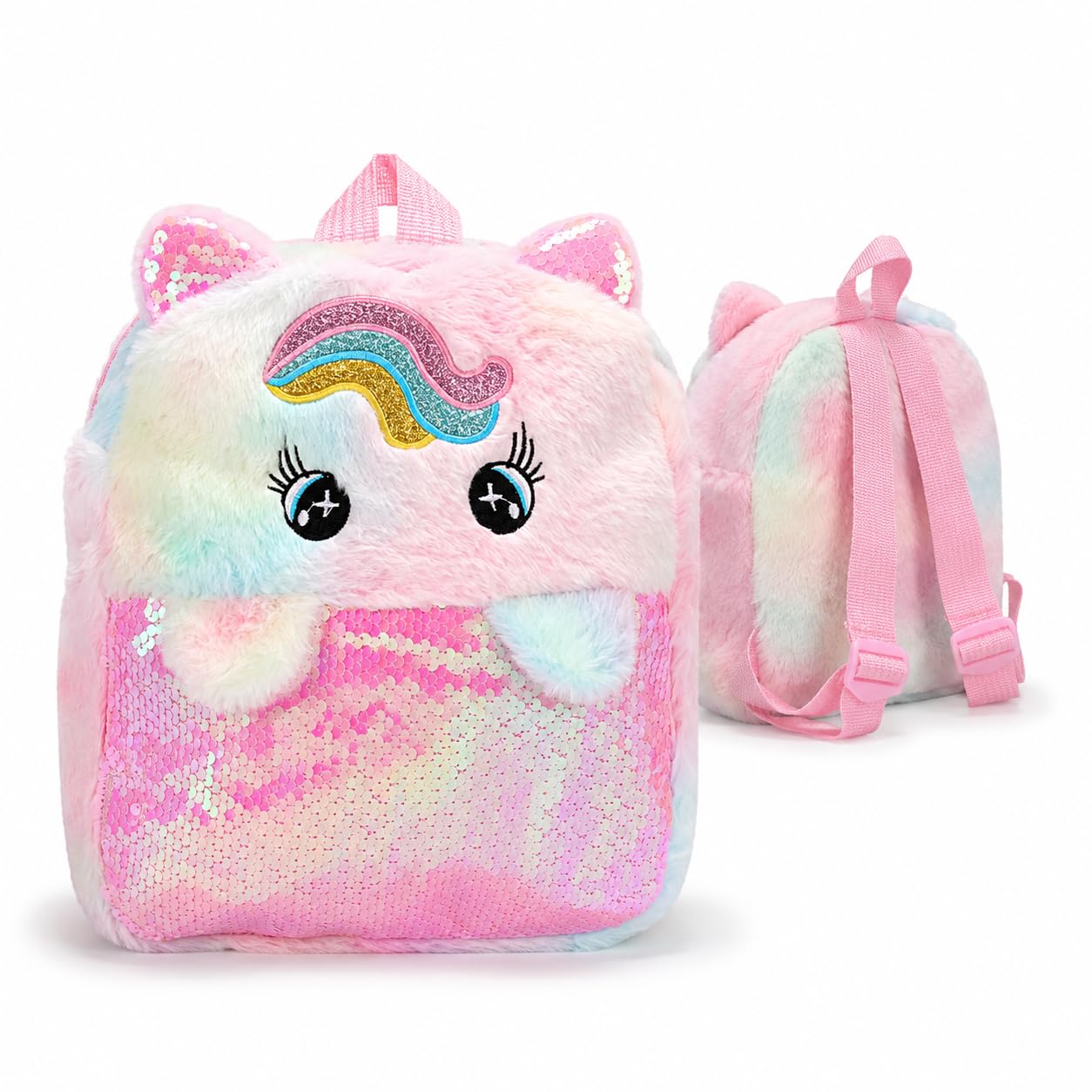 Toy Imagine Backpack for Girls Unicorn Fur Finish Soft Plush Sequin Toddler School & Travel Bag, Lightweight Adjustable Shoulder Bag for Kids Ages 1–8 Years, Birthday & Return Gift for Baby Girls-image-41