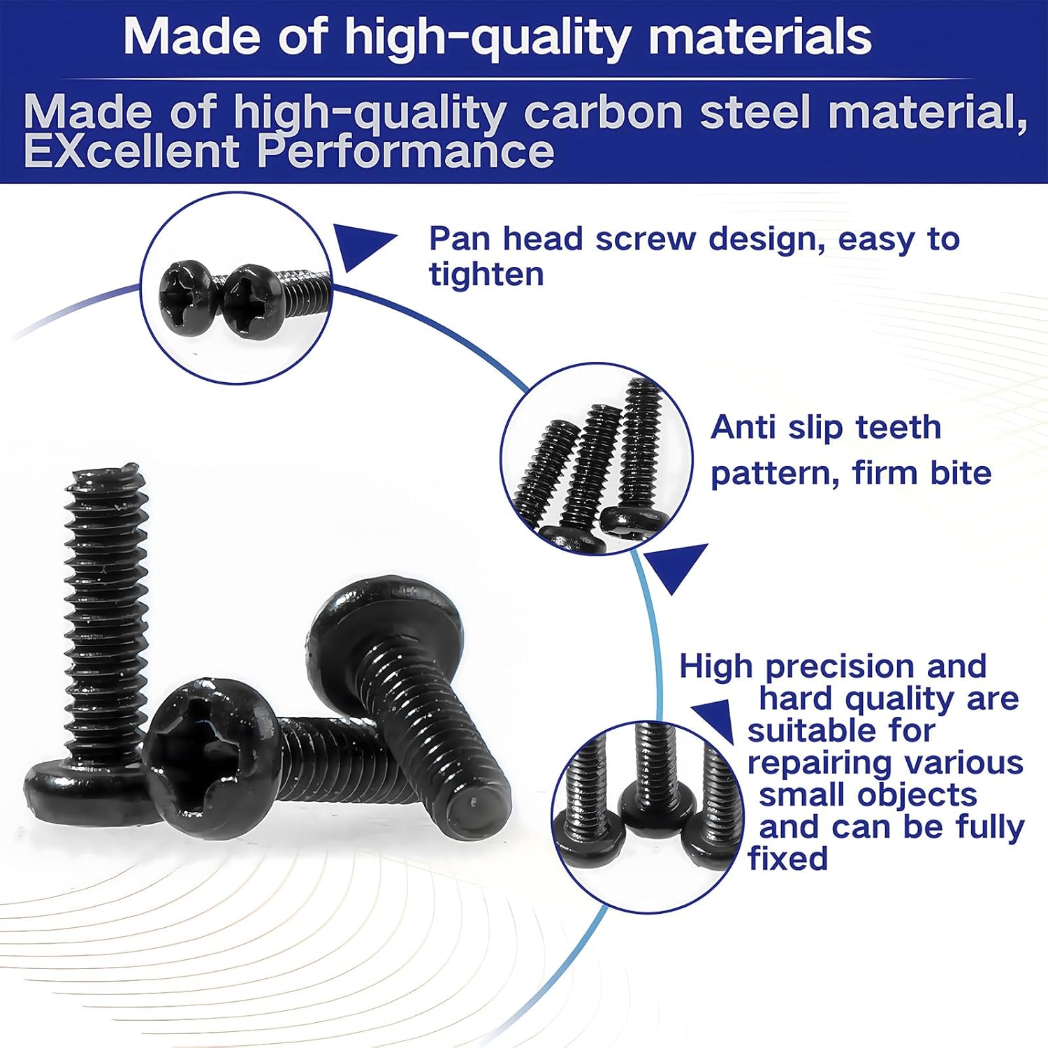 1000Pcs Tiny Micro Repair Screw Metric M1/M1.2/M1.4/M1.7 Black Carbon Steel Phillips Pan Head Small Machine Screws Assortment for Eyeglasses,Watches,Clocks,Mobile Phone