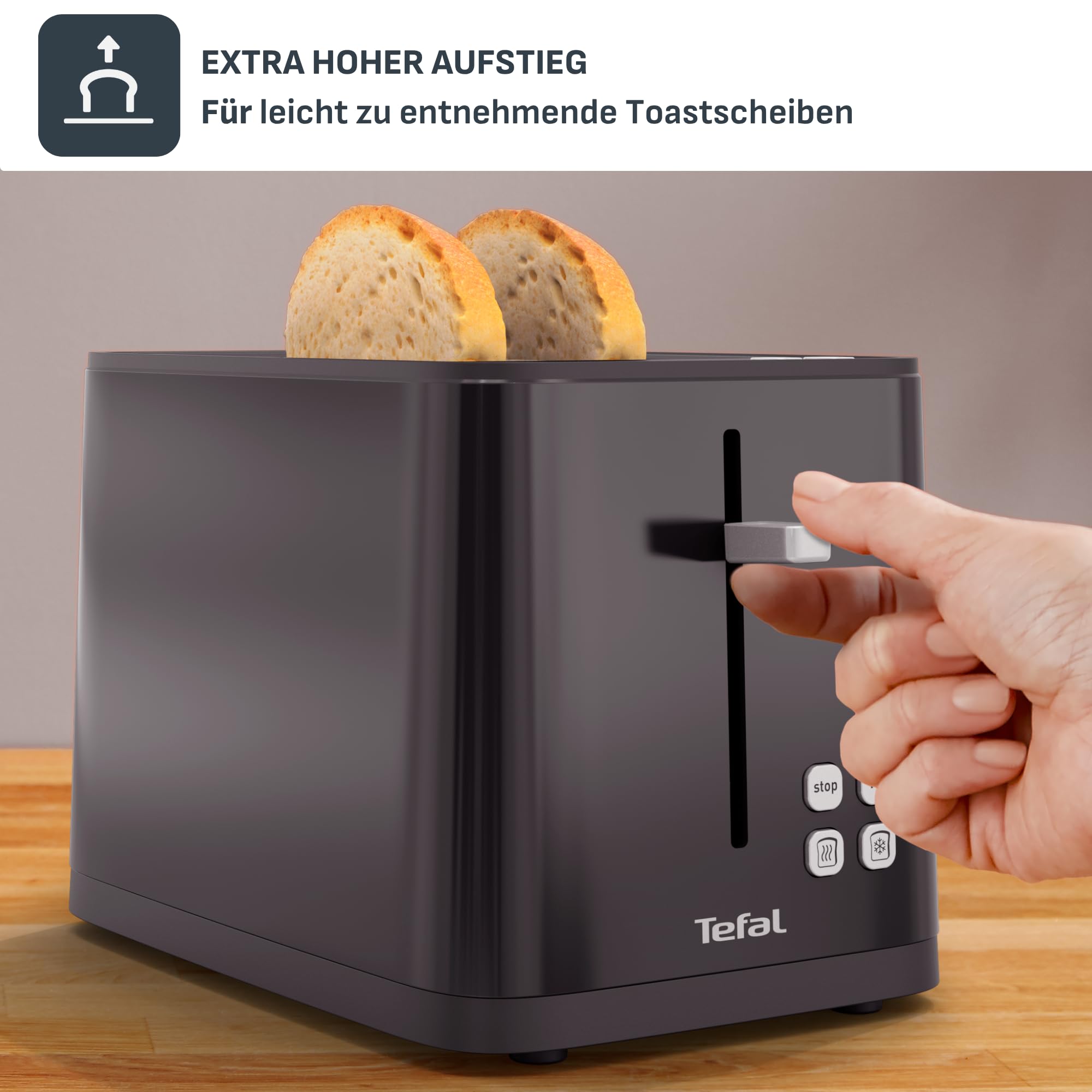 Tefal Digitaler Edelstahl-Toaster – Für perfekt gebräunte Toastscheiben auf Knopfdruck, 7 Bräunungsstufen, Favoritenfunktion & Digitalanzeige, gleichmäßige Hitze, Auftaufunktion & Design für Genießer