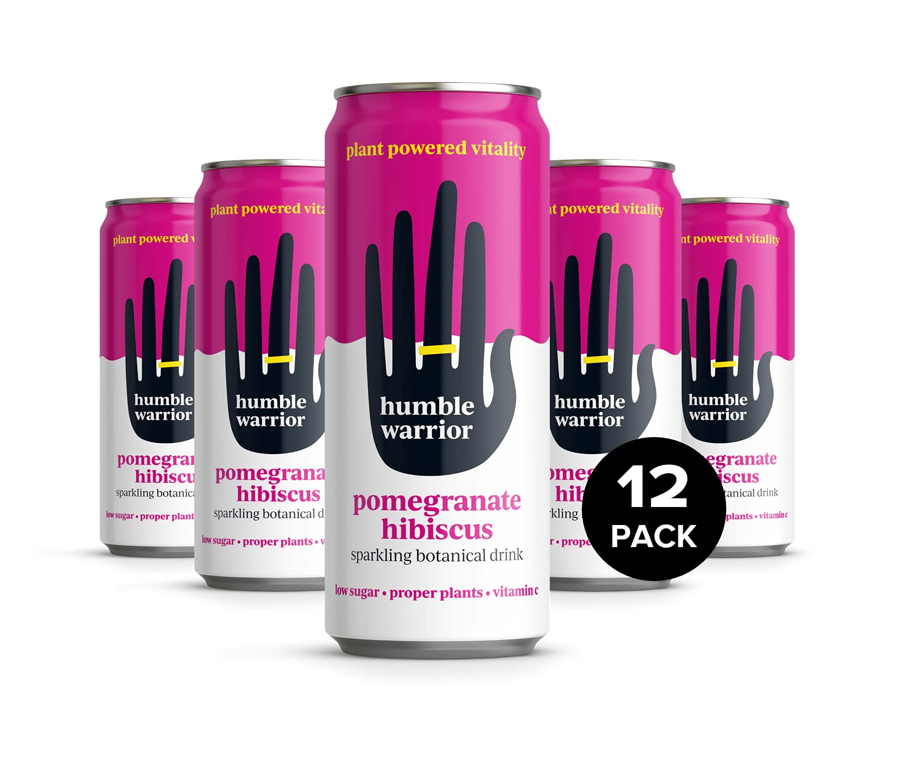 Humble Warrior Sparkling Botanical Drink. 100% Natural, Low Sugar, Low Calorie, High in Vitamin C. 250ml Cans (12 Pack)