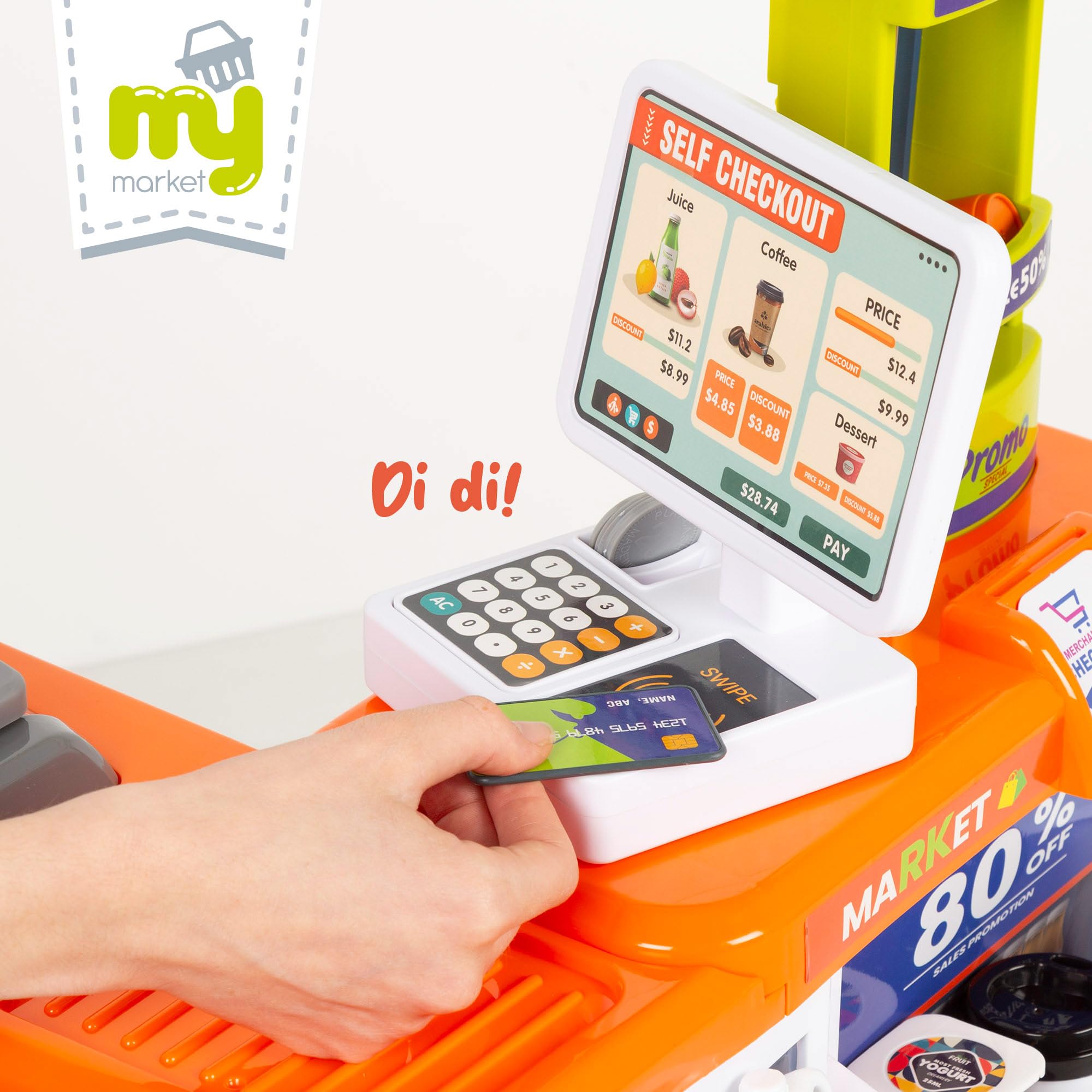 ColorBaby 47965 My Home Supermercato Giocattolo con Carrello, Luce e Suono Realistico, Registratori di Cassa elettronici, +50 Pezzi, Dimensioni 50 x 42 x 82 cm, Giocattoli per Bambini 3 Anni