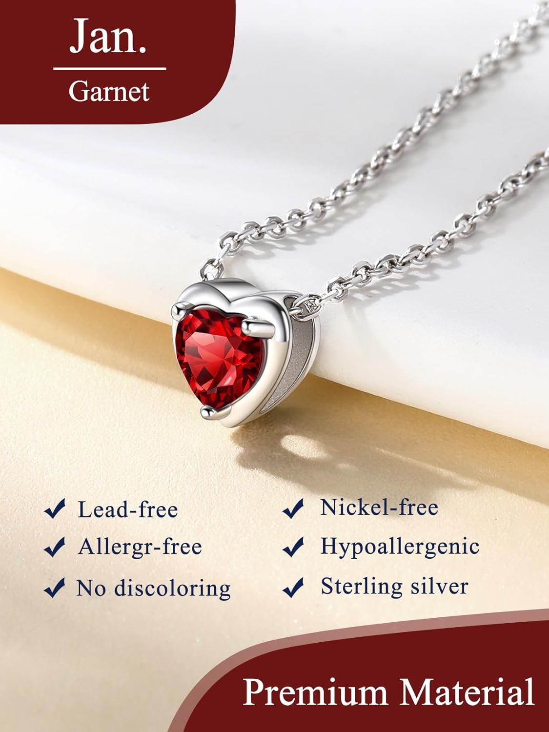 925 Sterling Silver Pendant Necklaces for Women, Heart/Round Birthstone Necklaces Birthday Jewelry for Mother Wife Daughter (with Gift Box) - Image 4