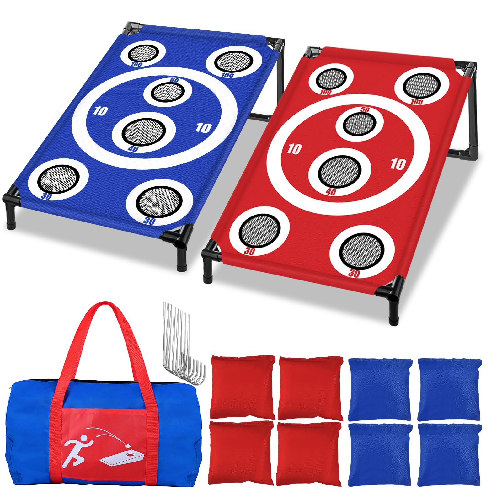 NZQXJXZ Cornhole Spiel Outdoor, Tragbar Cornhole Toss Set mit 8 Cornhole Säckchen und Tragetasche, Ideal für Erwachsene, Familie, Garten, Rasen, Strand, Camping, 3 x 2 Ft