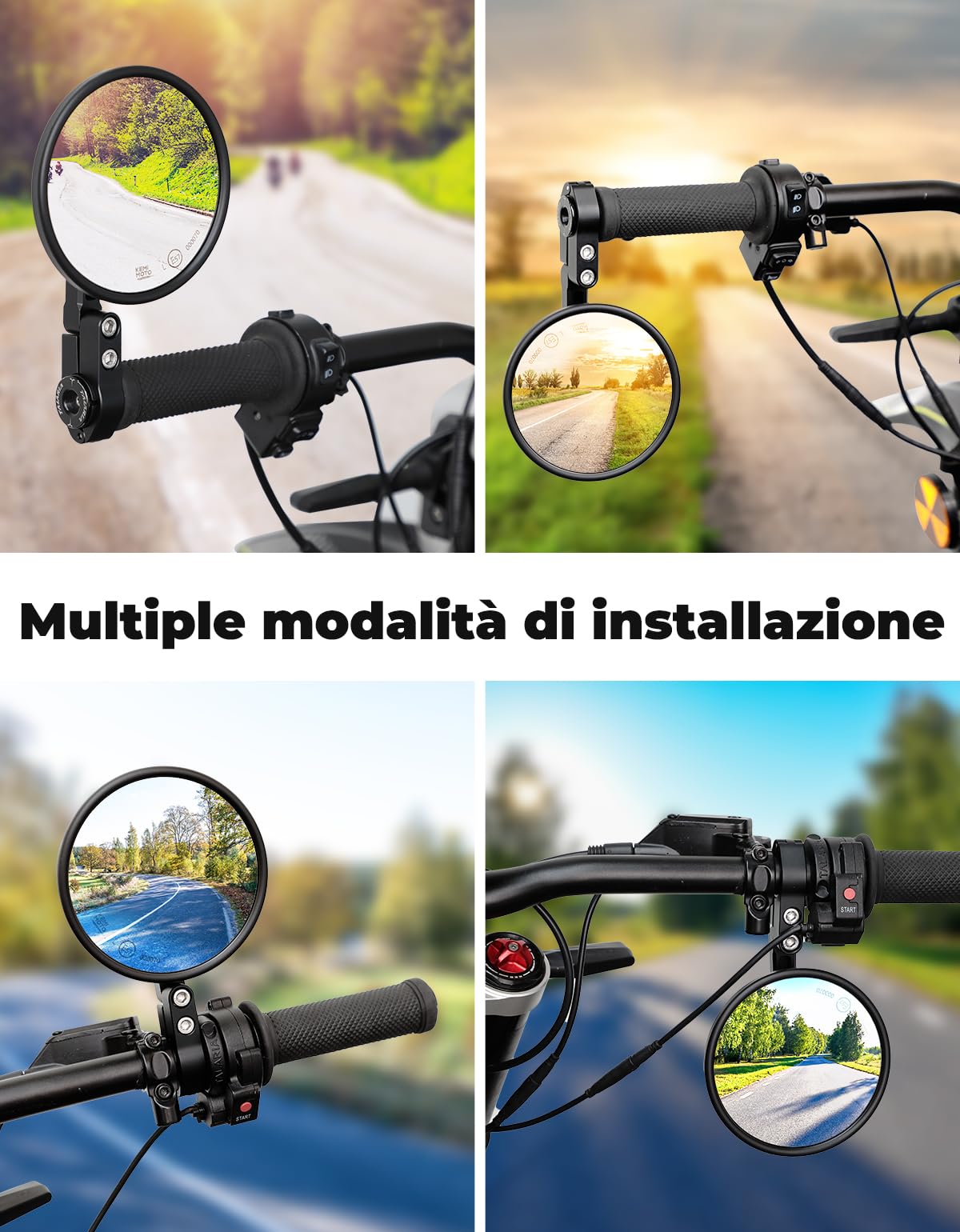 KEMIMOTO Specchietti Moto Omologati E57, 2 Pezzi Specchietto Retrovisore Manubrio con CNC, Tondi Specchi Moto Compatibili con Motocicli, Scooter, ATV