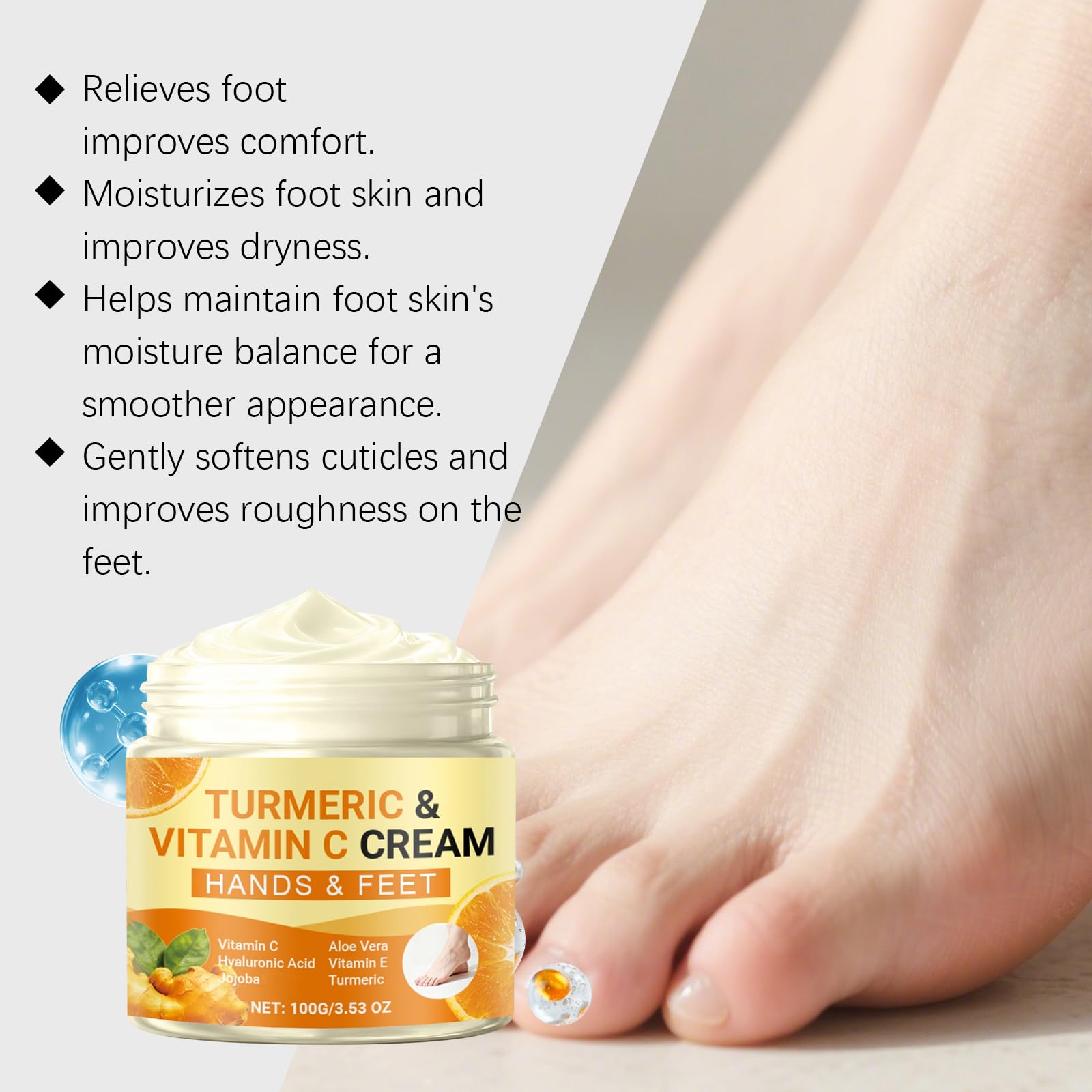 Curcuma Vitamina C Crema Mani e Piedi, Lozione Piede Idratante Profonda per Tacchi Secchi, Cracked e Pelle Ruvida, Estratto Nutriente di Aloe Vera Formulato, Crema Ripristinante Illuminante (2PCS)