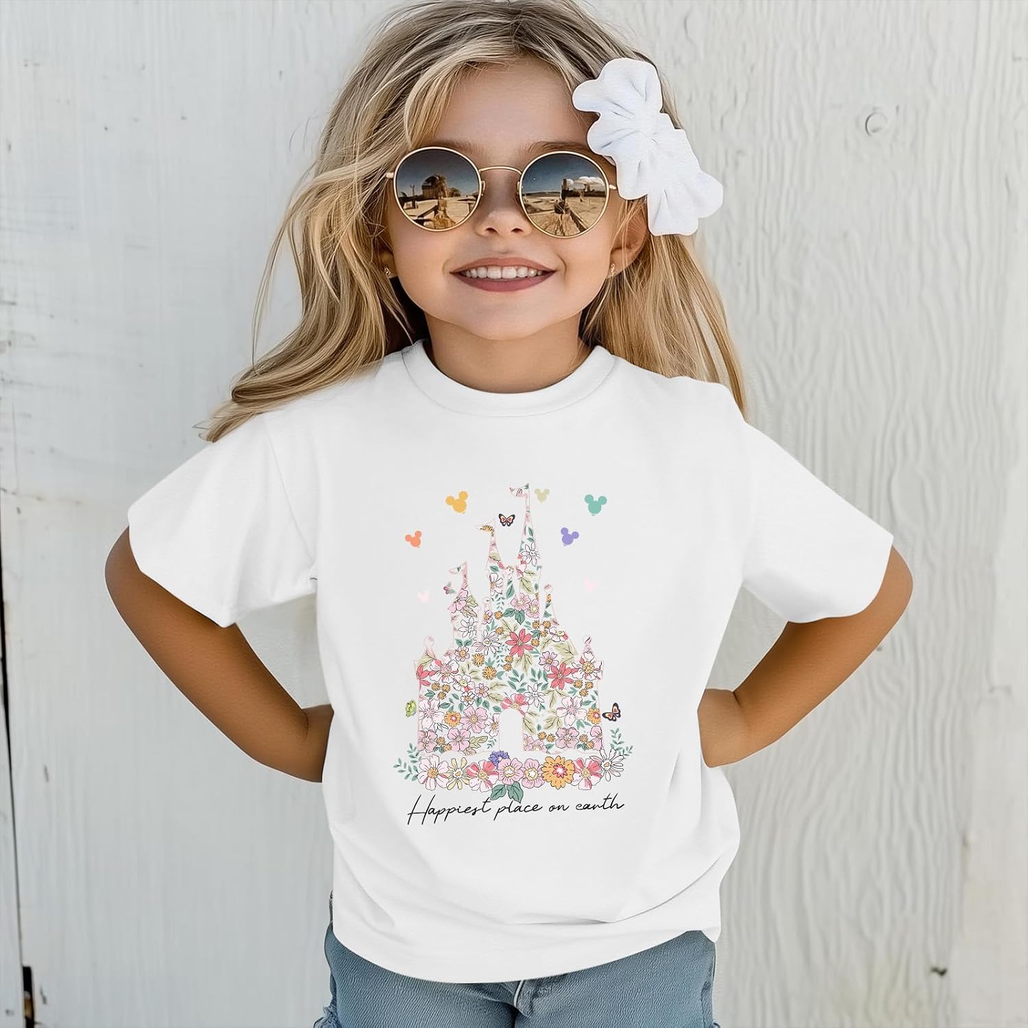 Floral Castle Shirts for Girls Graphic Cute Tshirt Kids Toddler Flower Holiday Shirt Vacation Trip Tee Tops