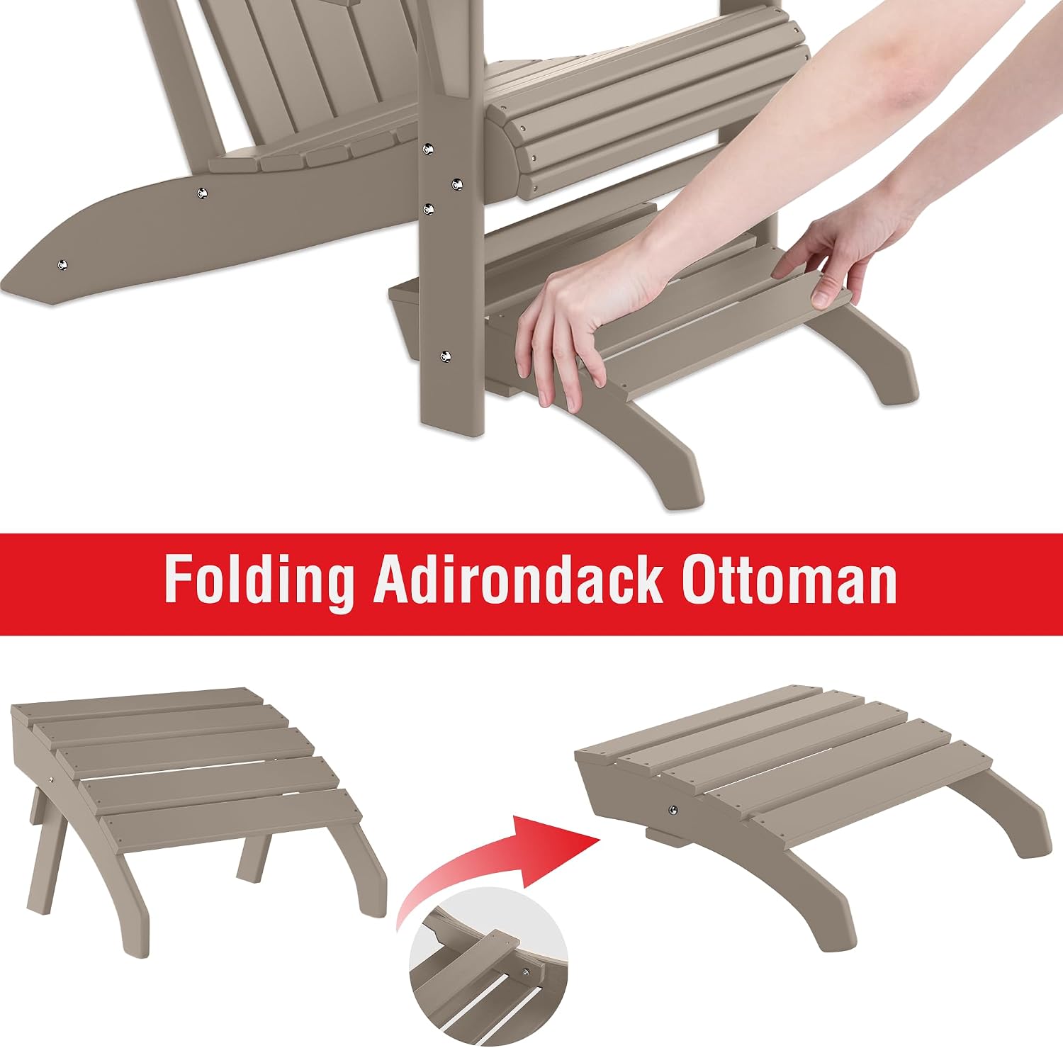 Costaelm Adirondack Chair Footrest, Patio Footstool, Ottoman Outdoor Foot Rest for Patio Waterproof, Adirondack Ottoman Patio Footstool, Weathered Wood