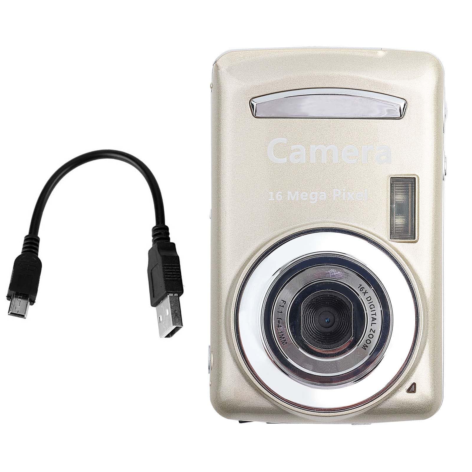 Digital Camera, 5MP 720P 30FPS Camcorder 2.4 Inch LCD Screen Compact Digital Camera 16X Zoom HD Mini Video Camera for Outdoor Recording (Gold)