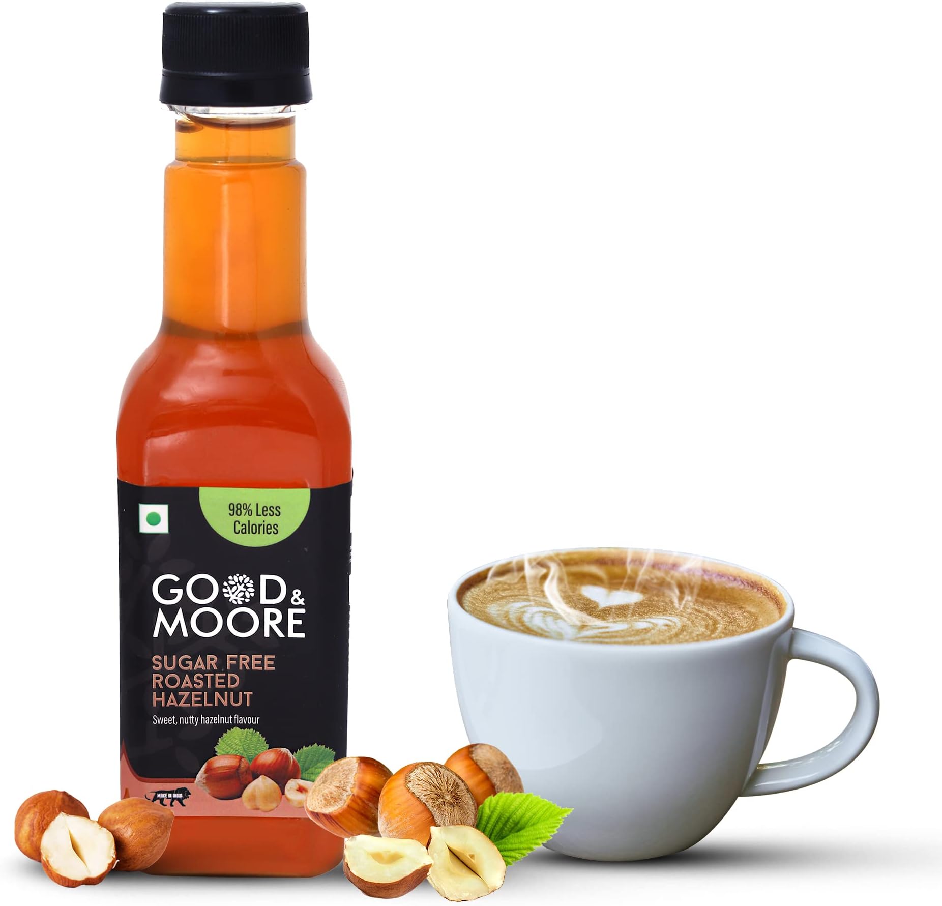 Sugar Free Roasted Hazelnut Syrup | For Coffee, Milkshake, Frappe, Cold-Coffee, Pancakes And More | Diabetic Friendly | Concentrated Syrup | Ready To Mix | Premium Syrup | 250Ml