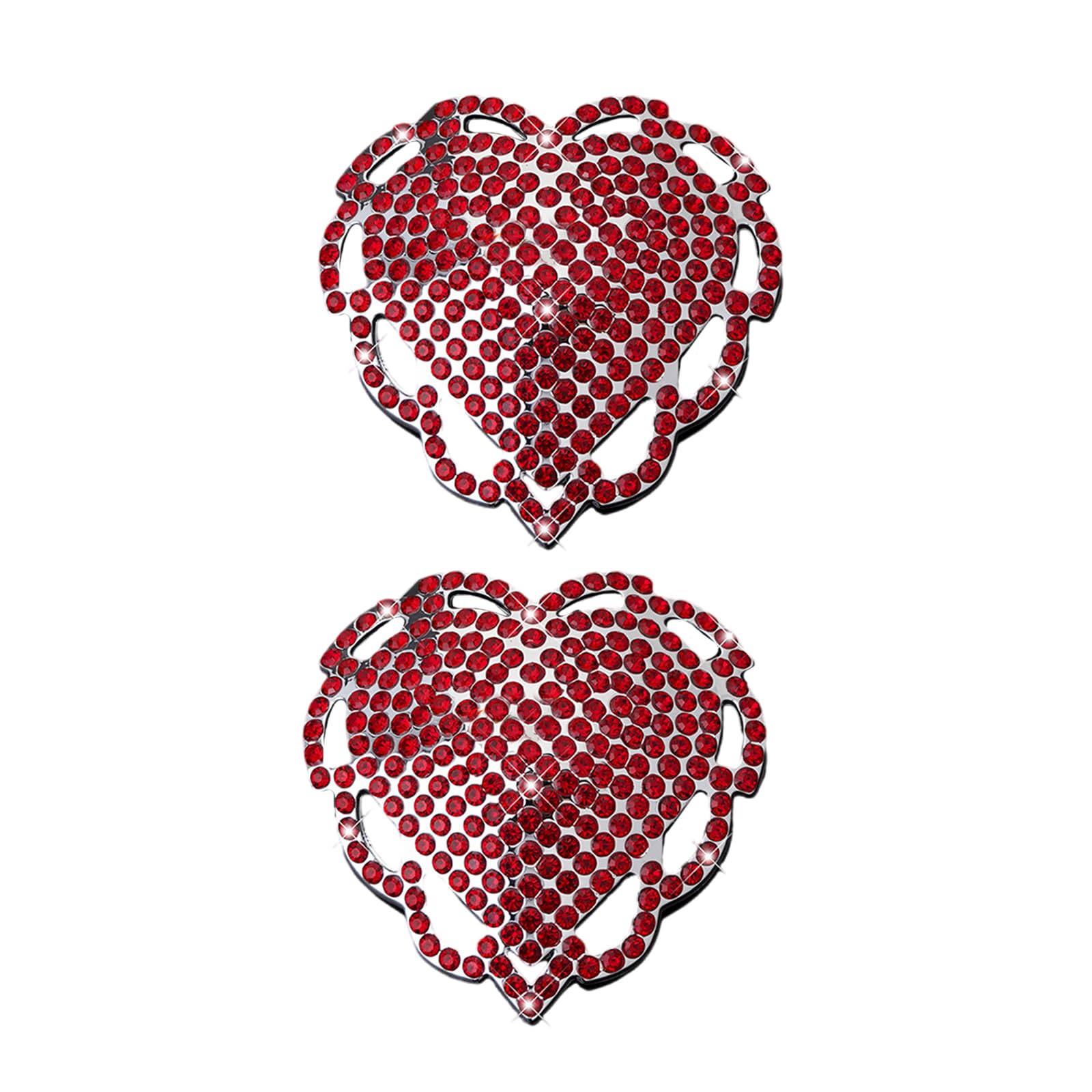 Sodeber Women's Red Reusable Nipple Covers Pasties Nipple Stickers Heart Rhinestones Sticky Breast Petals Nipple Covers For Girls