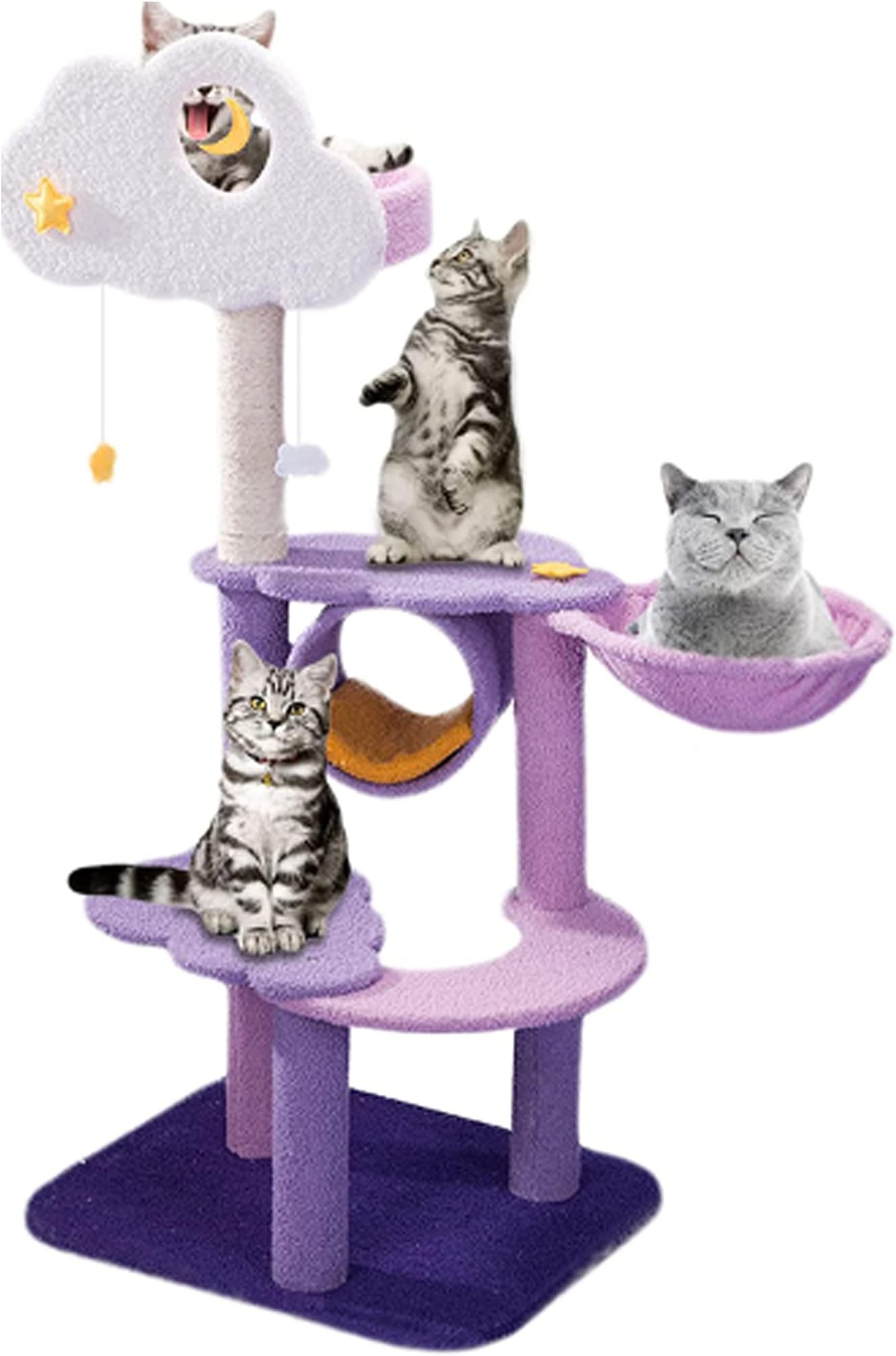 Miss Tiara Cat Tree Tower,Cat Condo Multi-Level with Scratching Post,Activity Centre Cat Climbing Tree with Cat House, Purple Color,Rest Place for Indoor Cat