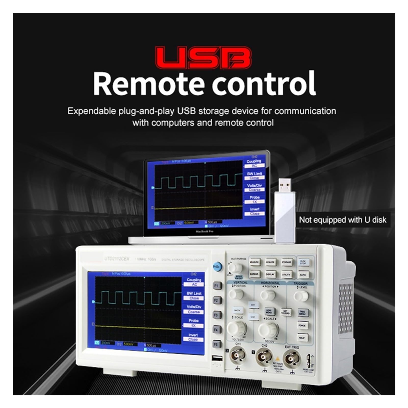 Oscyloskop cyfrowy UTD2102CEX UTD2102CEX+ 2 kanały 100mHz przenośny oscyloskop USB 1GSa/S częstotliwość próbkowania Szybka identyfikacja