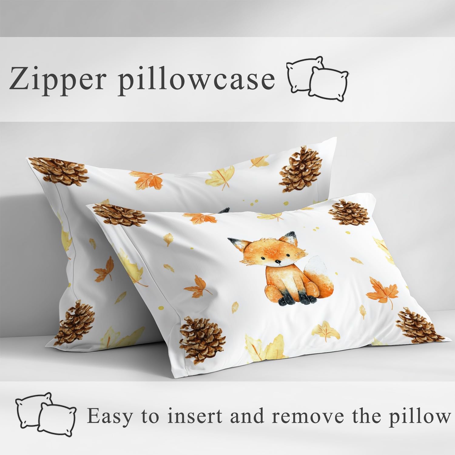 Herbst Fuchs Spannbetttuch Minimalistisch Ländlich Kiefernzapfen Fuchs Spannbettlaken 200 x 200 x 30 cm 3teilig Mikrofaser Bettwäsche Set mit 2 Kissenbezüge 80 x 80 cm Kein Flachbettlaken