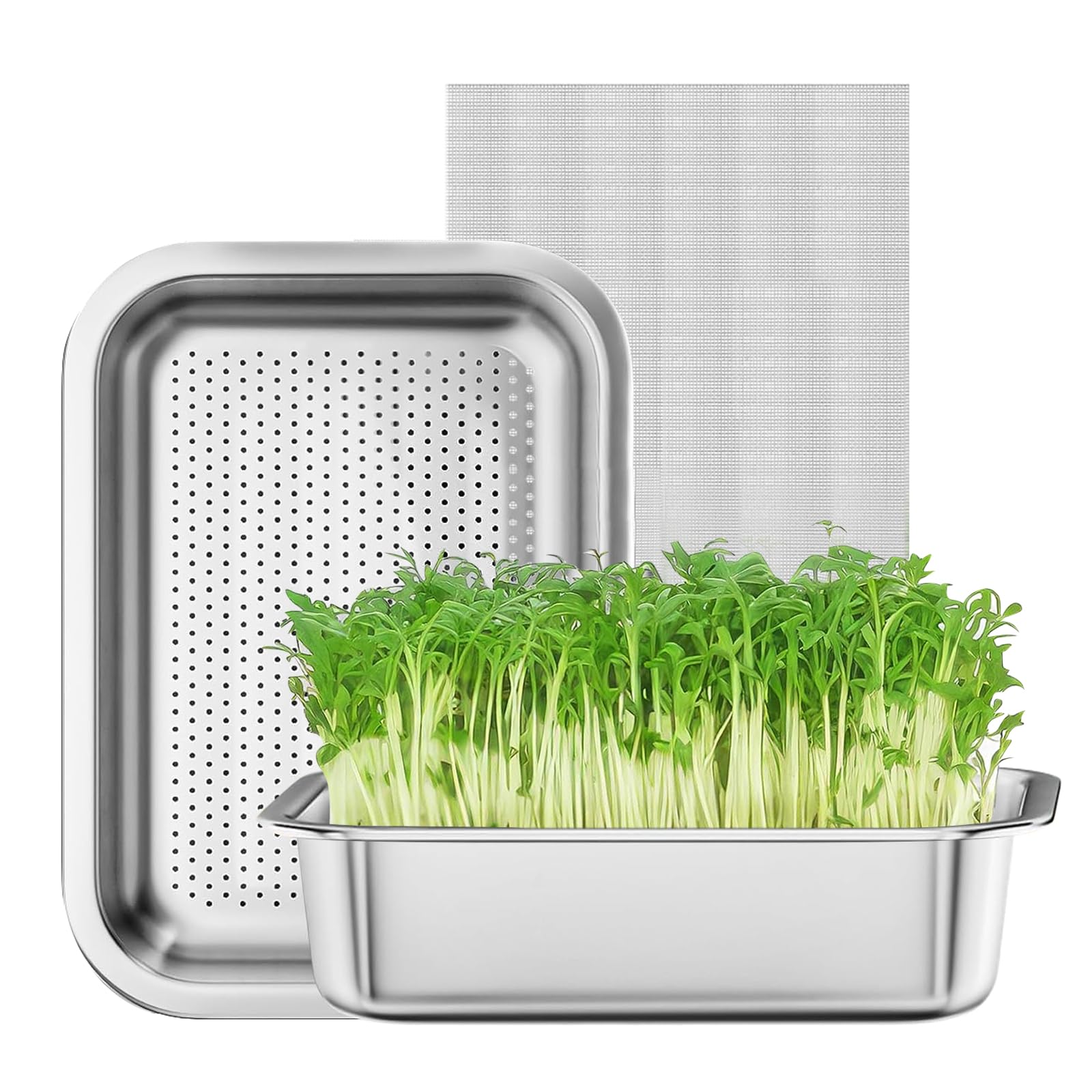 Acero Inoxidable Germinador de Semillas - 26 x 9 cm Bandejas de Germinación Reutilizables - Cultivo Sin Tierra Hierba para Gatos - Semilleros Profesionales para Brotes Hierba para Berro Microgreens