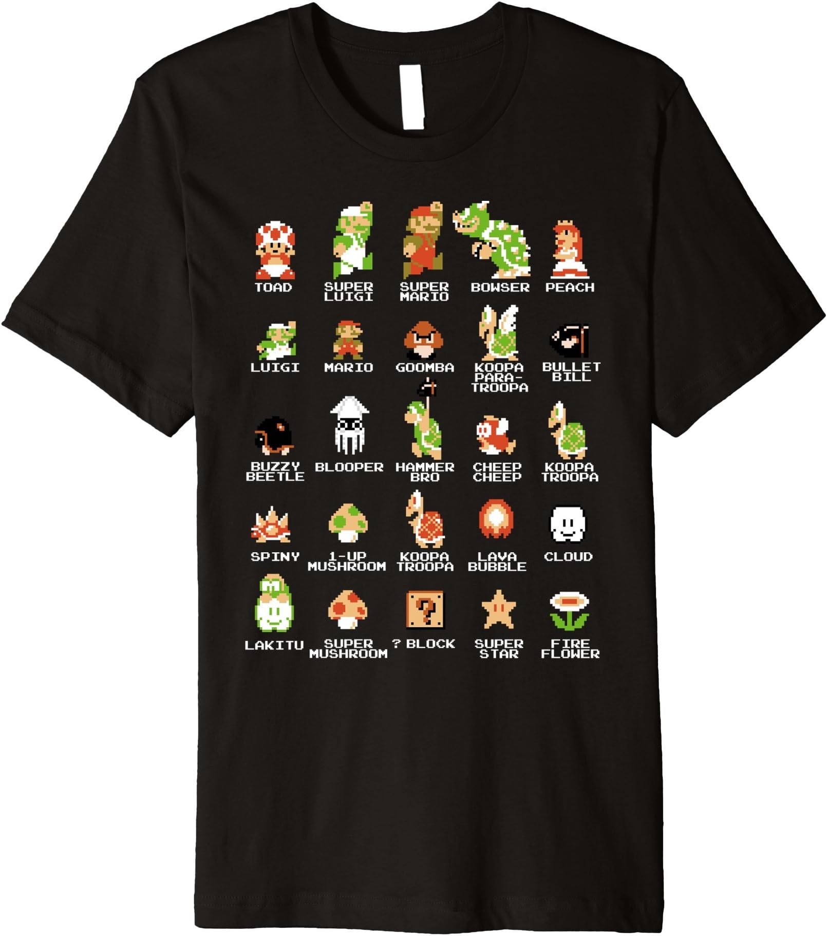 Super MarioNintendo Super Mario 8-bit Pixel Icons List Premium T-Shirt Premium T-Shirt