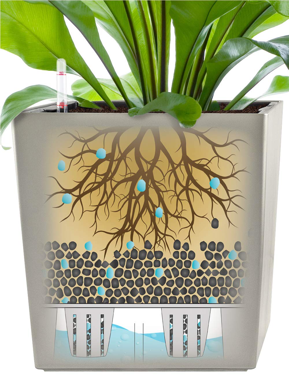 Pflanzwerk® ÖKOSYSTEM donica na rośliny Cube – doniczki z systemem nawadniania – 38 x 40 x 40 cm szary metalik *donica na kwiaty wewnątrz i na zewnątrz *ochrona przed promieniowaniem UV * * markowa jakość