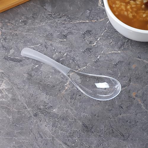 Miniatura 9 de Paquete de 50 cucharas de sopa asiáticas desechables para comedor, cuchara china de plástico transparente (50 unidades, transparente)