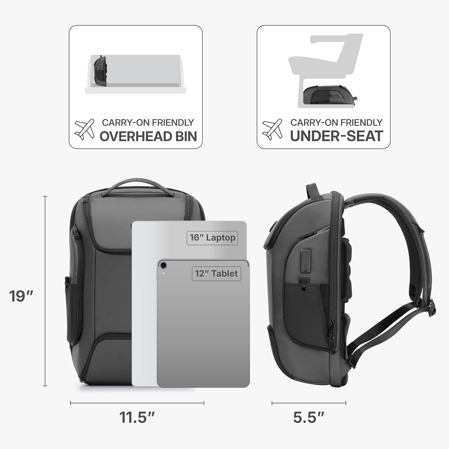 Traveler's Choice Breenon 19-Inch Laptop Backpack with USB Port, Gray - Image 5