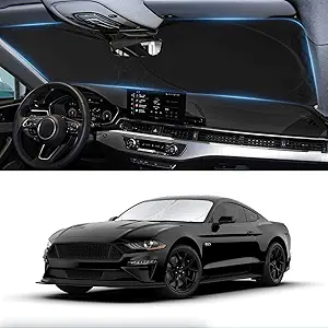 Sunshade for Mustang 2015-2025 2026 Ford Windshield Sun Shade (NOT for Ford Mustang Mach-E Accessories Foldable Front Window Shield Windshield Cover Sun Visor Protector Block UV Ray Heat Reflector