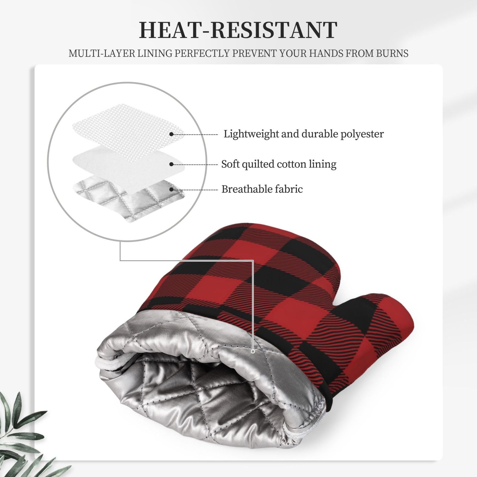 Ensemble de gants de cuisine et maniques à carreaux rouges et noirs en silicone résistant à la chaleur Rouge et noir à carreaux rouges et noirs