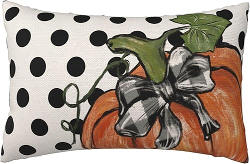 Miniatura 4 de Juego de 2 fundas de almohada de otoño de 12 x 20 pulgadas, decoración de otoño, con lunares, calabaza, para exteriores, otoño, Acción de Gracias,