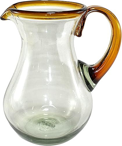 Miniatura 6 de MAREY Mexican Glass Pitcher for Water  Blown Glass  Artisan Handcrafted from Mexico (Aqua Rim, 77 Fl. Oz.)