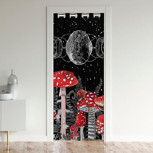 Castle Fairy Cortina opaca exótica con temática bohemia botánica de hongos rojos para privacidad, sol y luna, cortina opaca exótica de 52 pulgadas